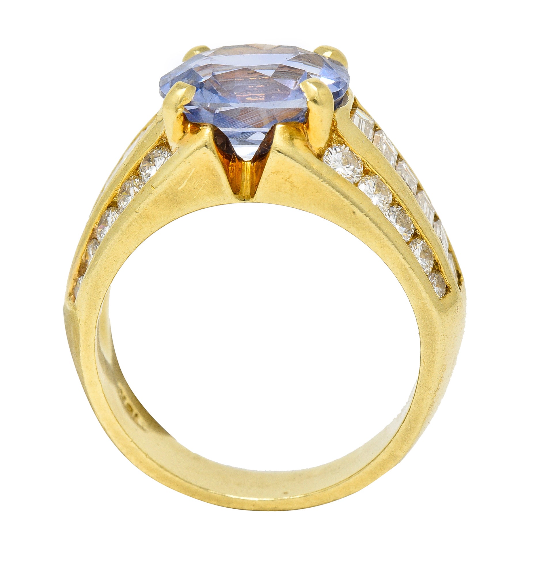 1980's 5.55 CTW No Heat Ceylon Sapphire Diamond 18 Karat Gold Vintage Ring GIA