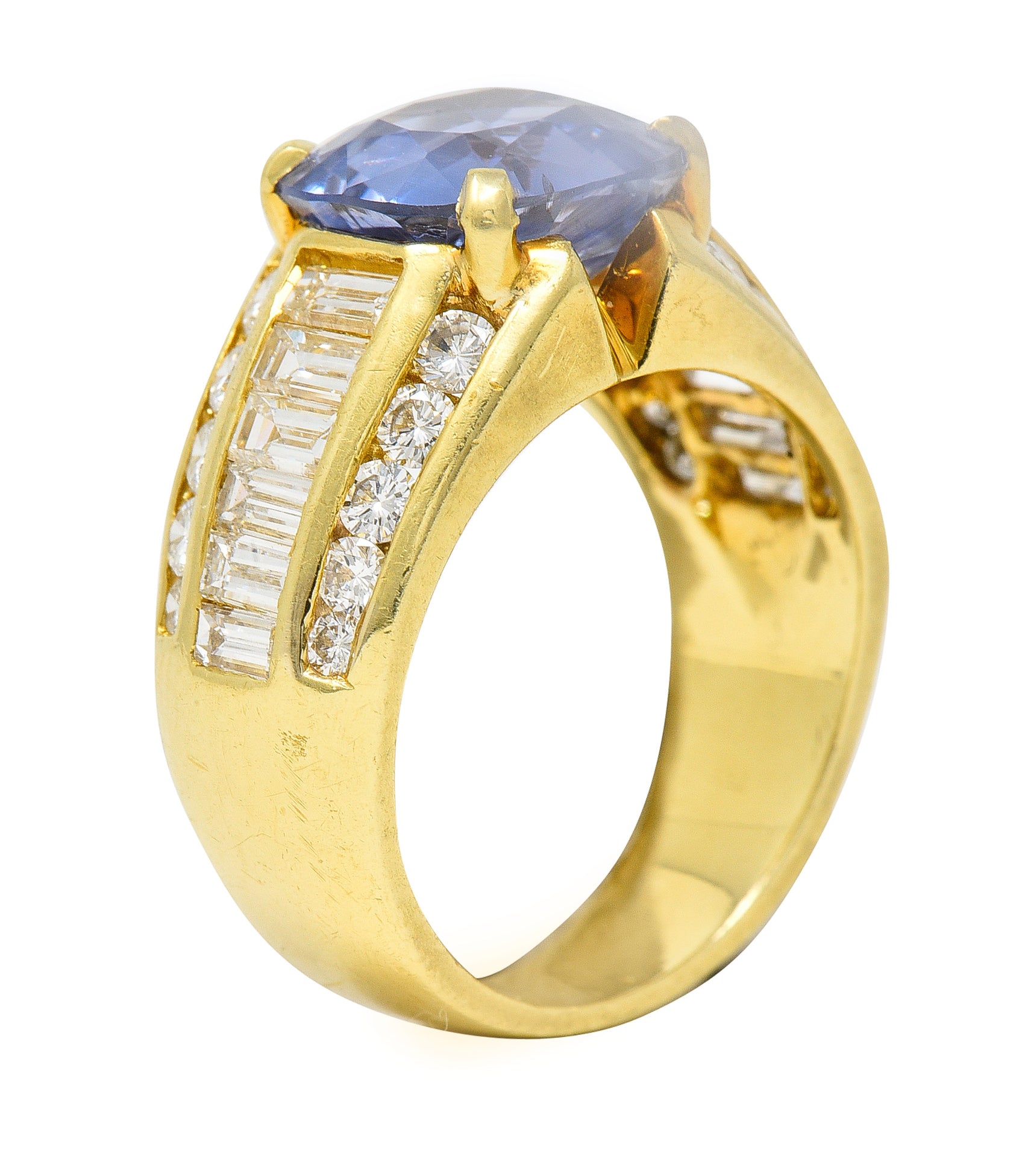 1980's 5.55 CTW No Heat Ceylon Sapphire Diamond 18 Karat Gold Vintage Ring GIA