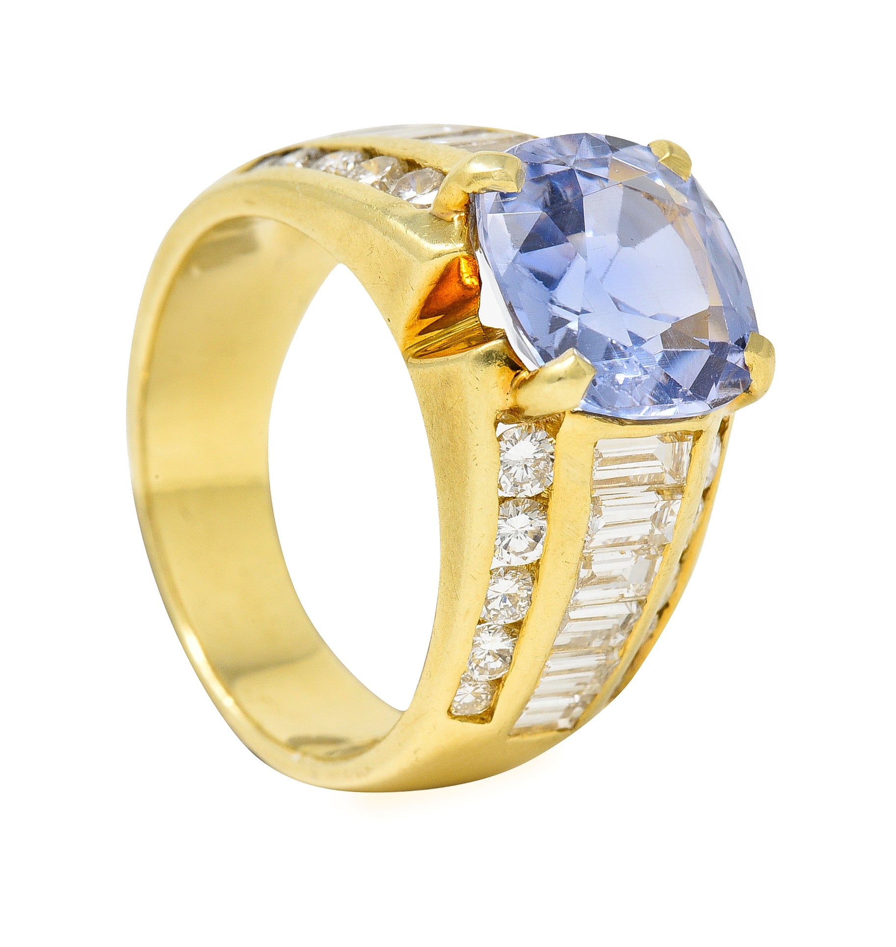 1980's 5.55 CTW No Heat Ceylon Sapphire Diamond 18 Karat Gold Vintage Ring GIA