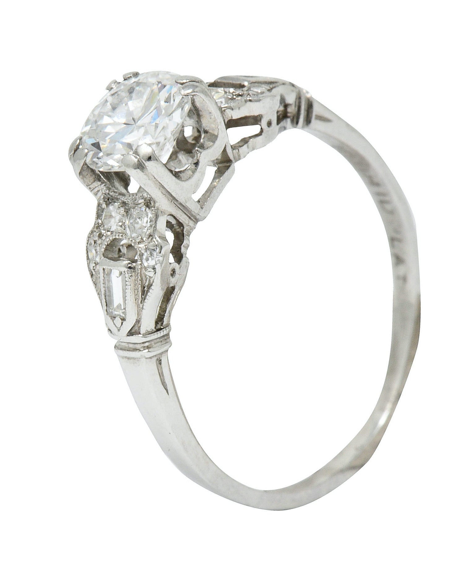 1950's Mid-Century 0.89 CTW Diamond Platinum Buckle Engagement RingRing - Wilson's Estate Jewelry