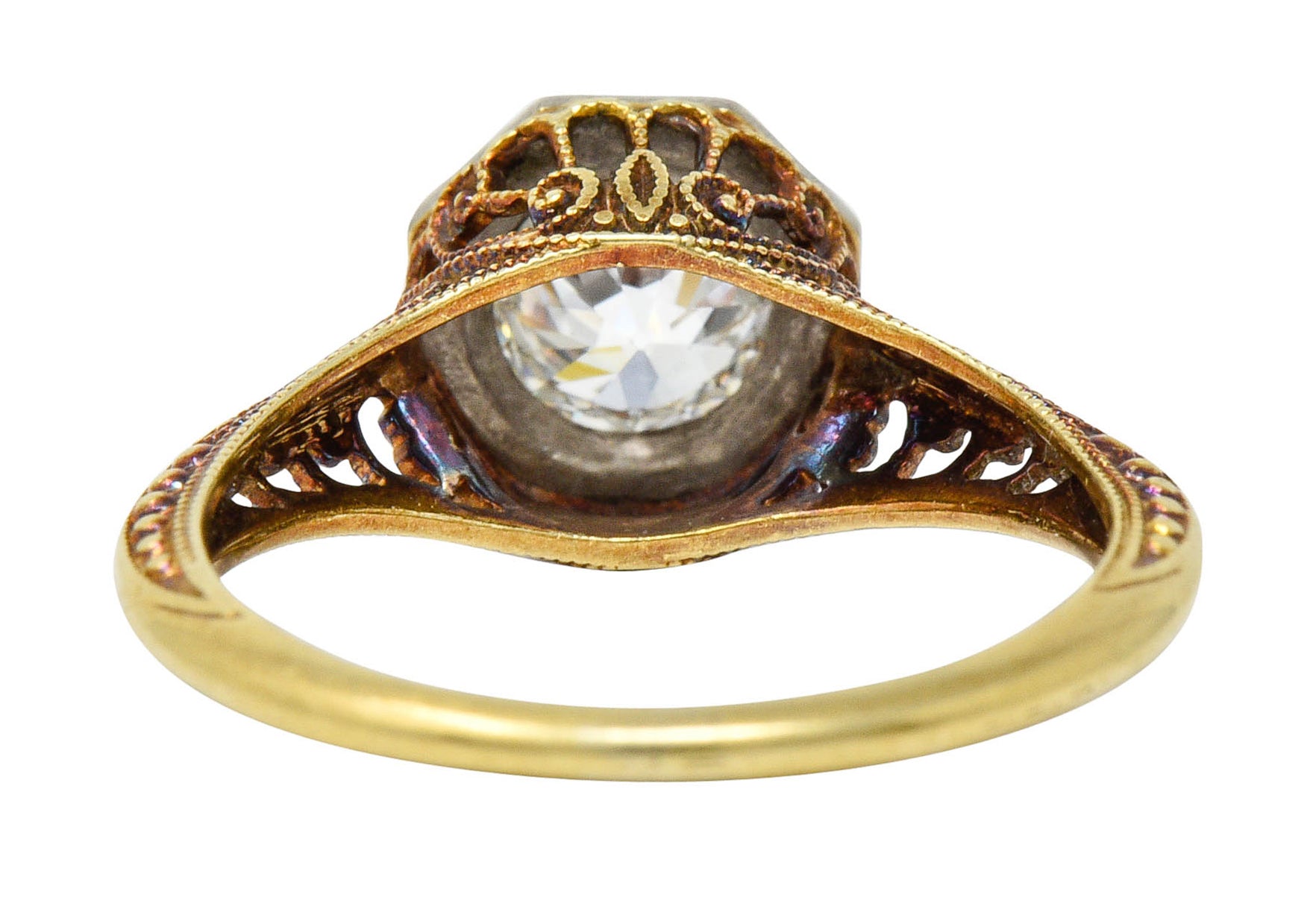 Edwardian 0.64 CTW Diamond Platinum-Topped 14 Karat Gold Filigree Engagement RingRing - Wilson's Estate Jewelry