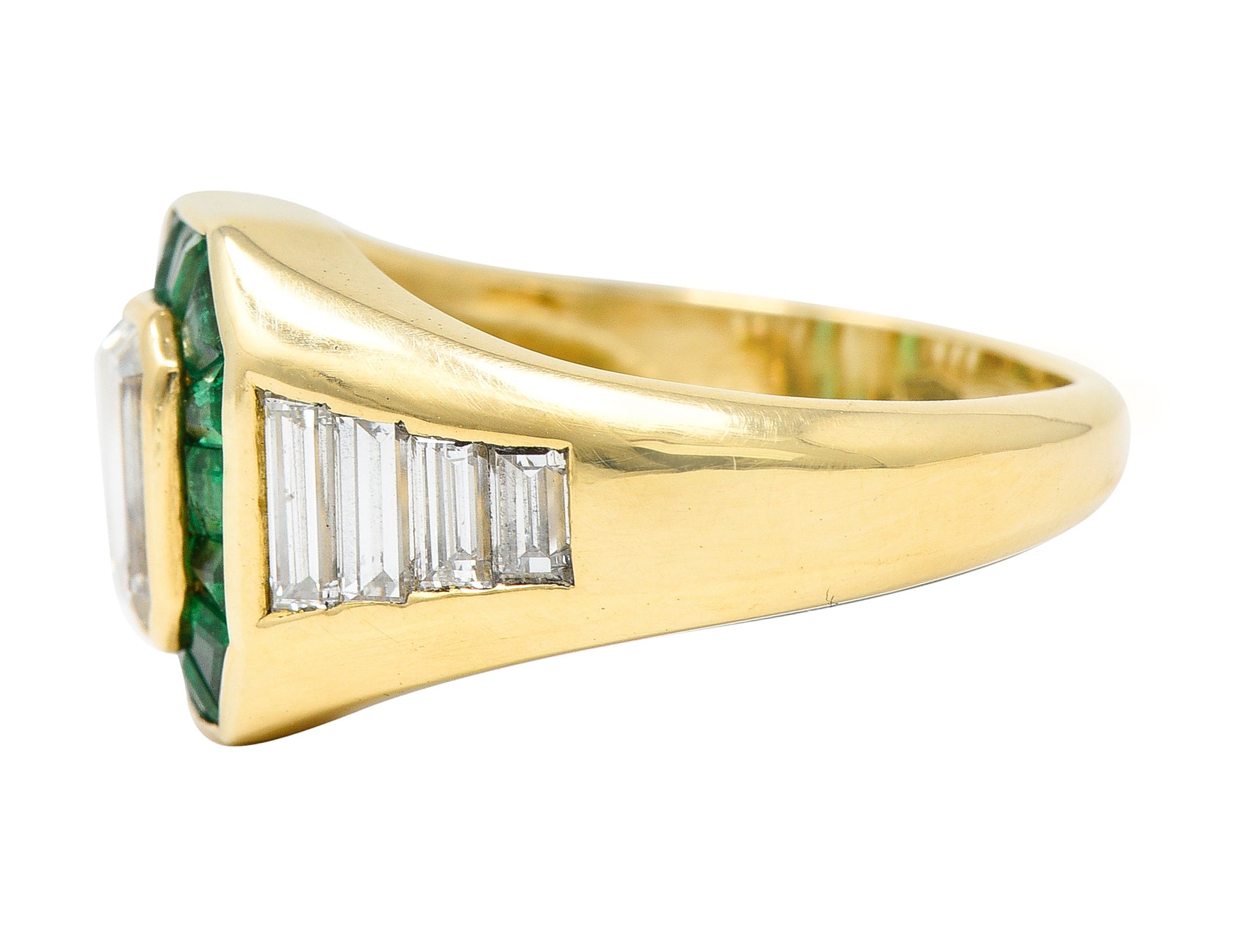 Vintage Italian 2.70 CTW Diamond Emerald 18 Karat Yellow Gold Unisex RingRing - Wilson's Estate Jewelry