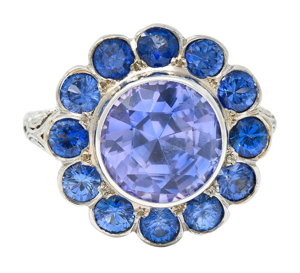 Edwardian 7.78 CTW No Heat Sapphire Platinum Cluster Ring GIARing - Wilson's Estate Jewelry