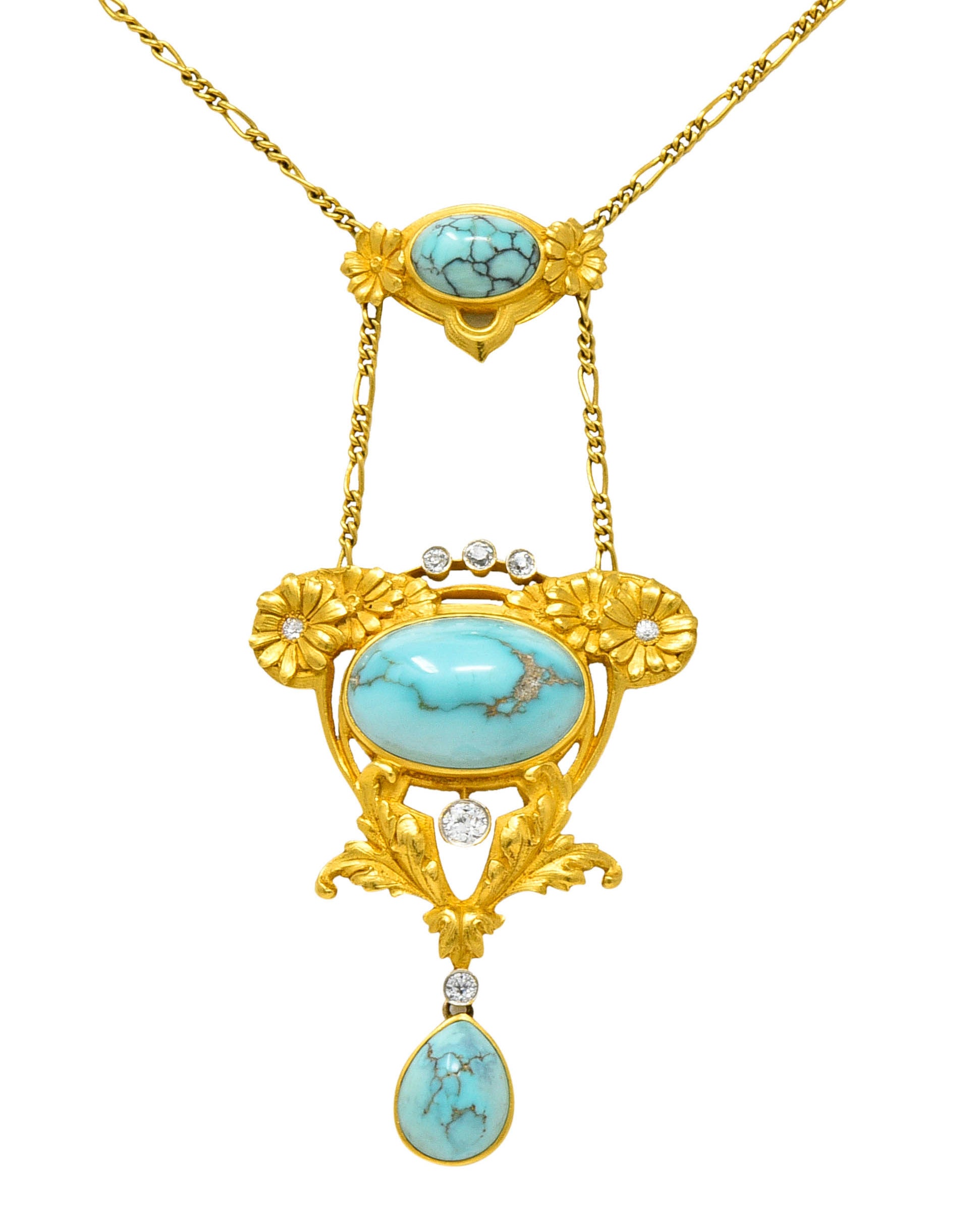 Art Nouveau Brassler Co. Turquoise Diamond 14 Karat Gold Swag NecklaceNecklace - Wilson's Estate Jewelry