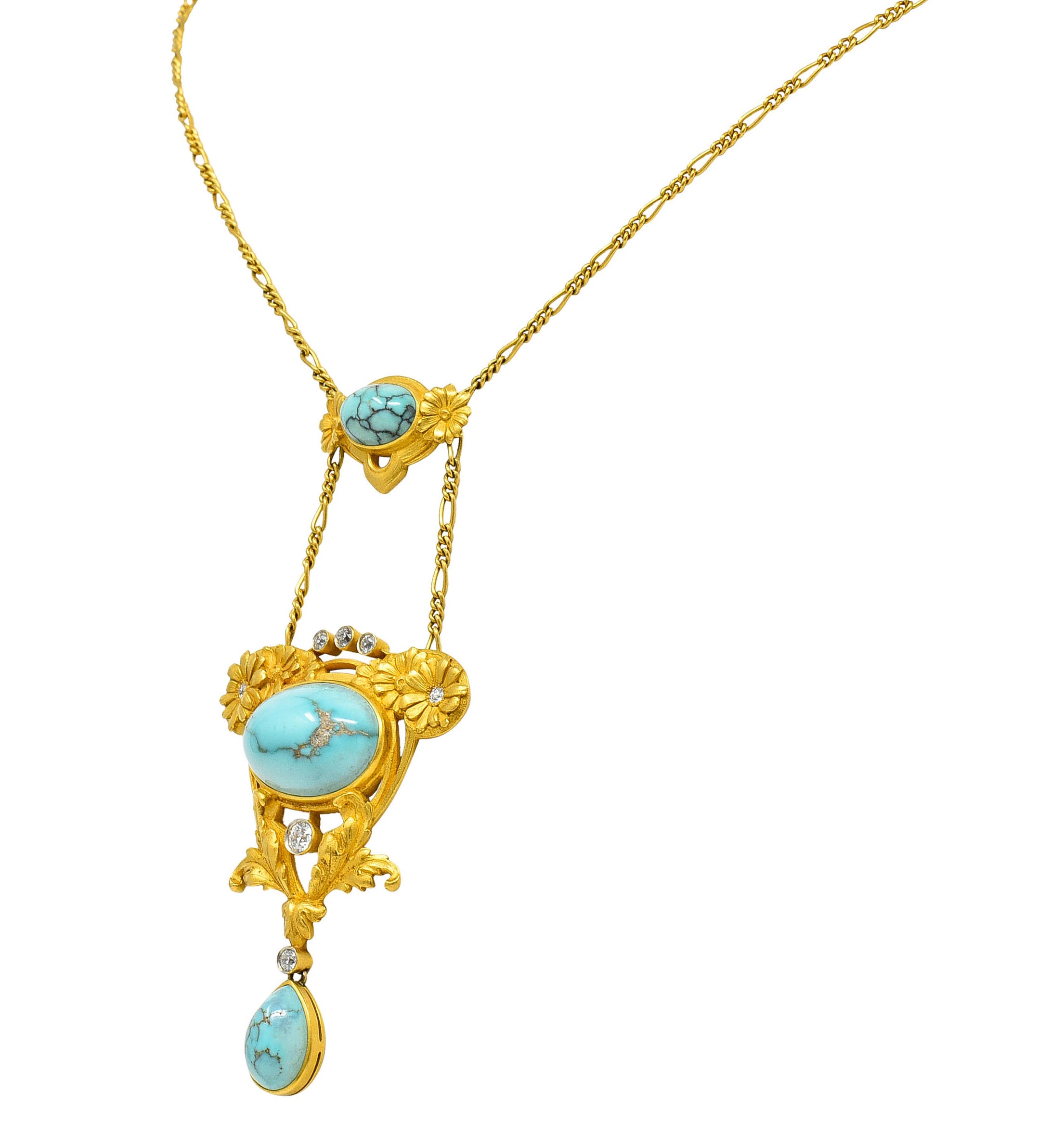 Art Nouveau Brassler Co. Turquoise Diamond 14 Karat Gold Swag NecklaceNecklace - Wilson's Estate Jewelry