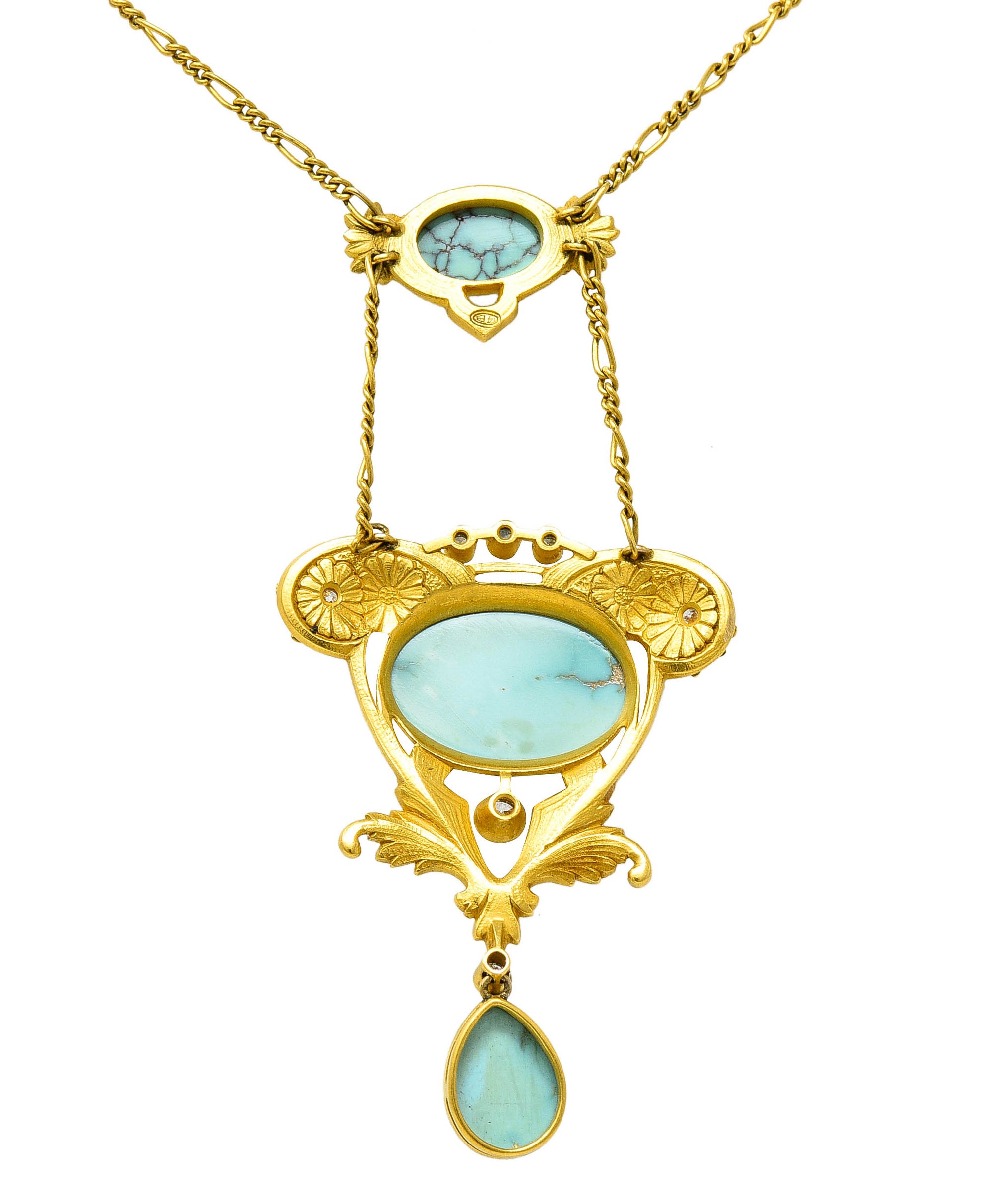 Art Nouveau Brassler Co. Turquoise Diamond 14 Karat Gold Swag NecklaceNecklace - Wilson's Estate Jewelry