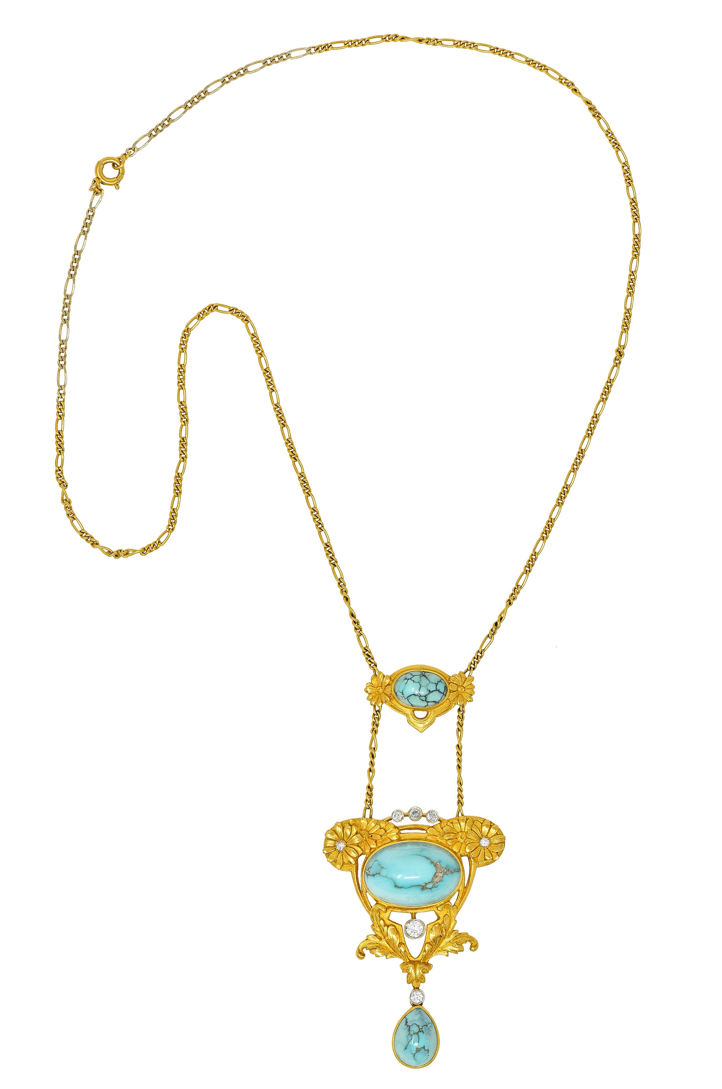 Art Nouveau Brassler Co. Turquoise Diamond 14 Karat Gold Swag NecklaceNecklace - Wilson's Estate Jewelry