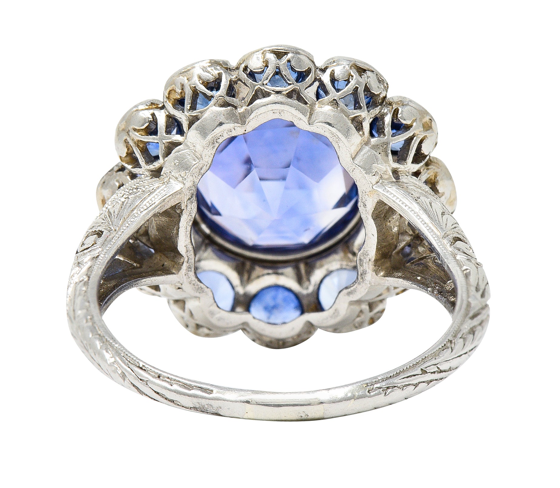 Edwardian 7.78 CTW No Heat Sapphire Platinum Cluster Ring GIARing - Wilson's Estate Jewelry