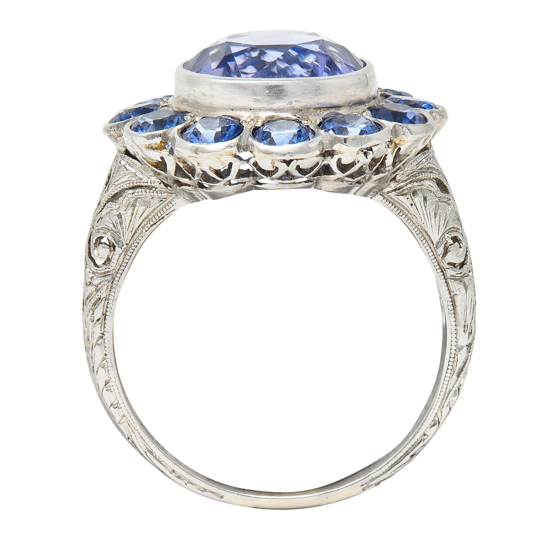 Edwardian 7.78 CTW No Heat Sapphire Platinum Cluster Ring GIARing - Wilson's Estate Jewelry