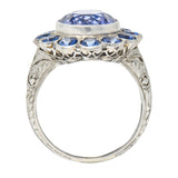 Edwardian 7.78 CTW No Heat Sapphire Platinum Cluster Ring GIARing - Wilson's Estate Jewelry