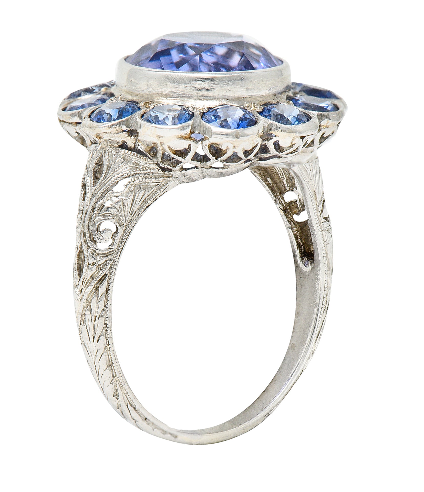 Edwardian 7.78 CTW No Heat Sapphire Platinum Cluster Ring GIARing - Wilson's Estate Jewelry