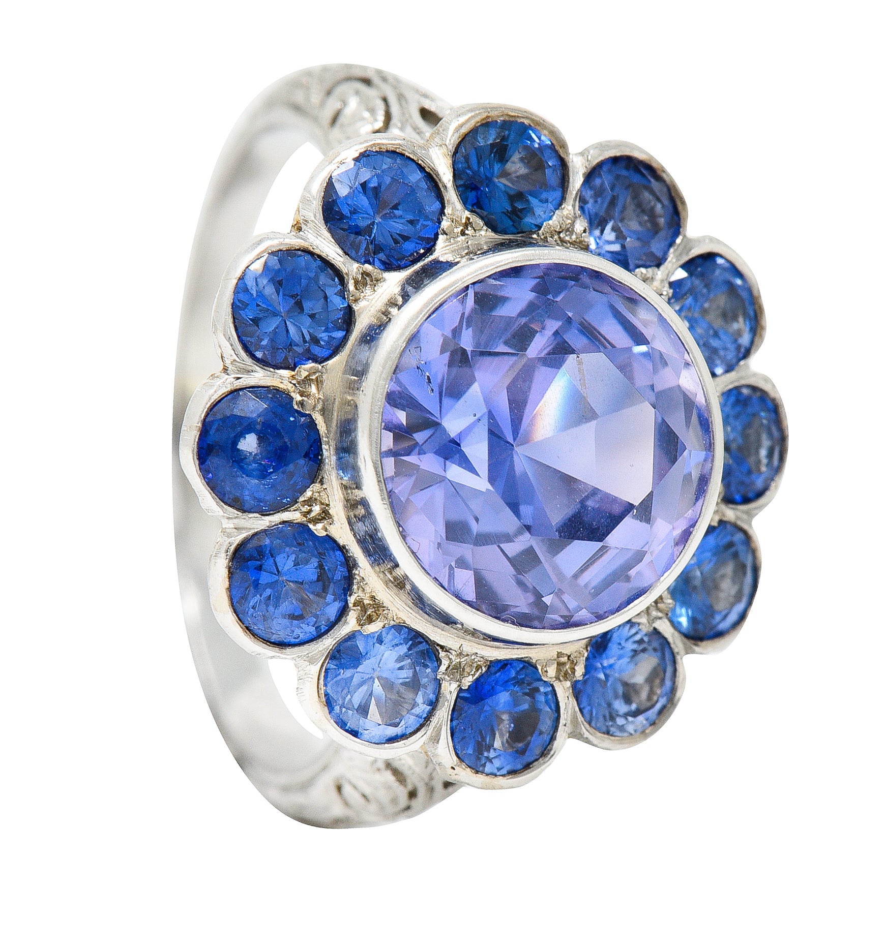 Edwardian 7.78 CTW No Heat Sapphire Platinum Cluster Ring GIARing - Wilson's Estate Jewelry