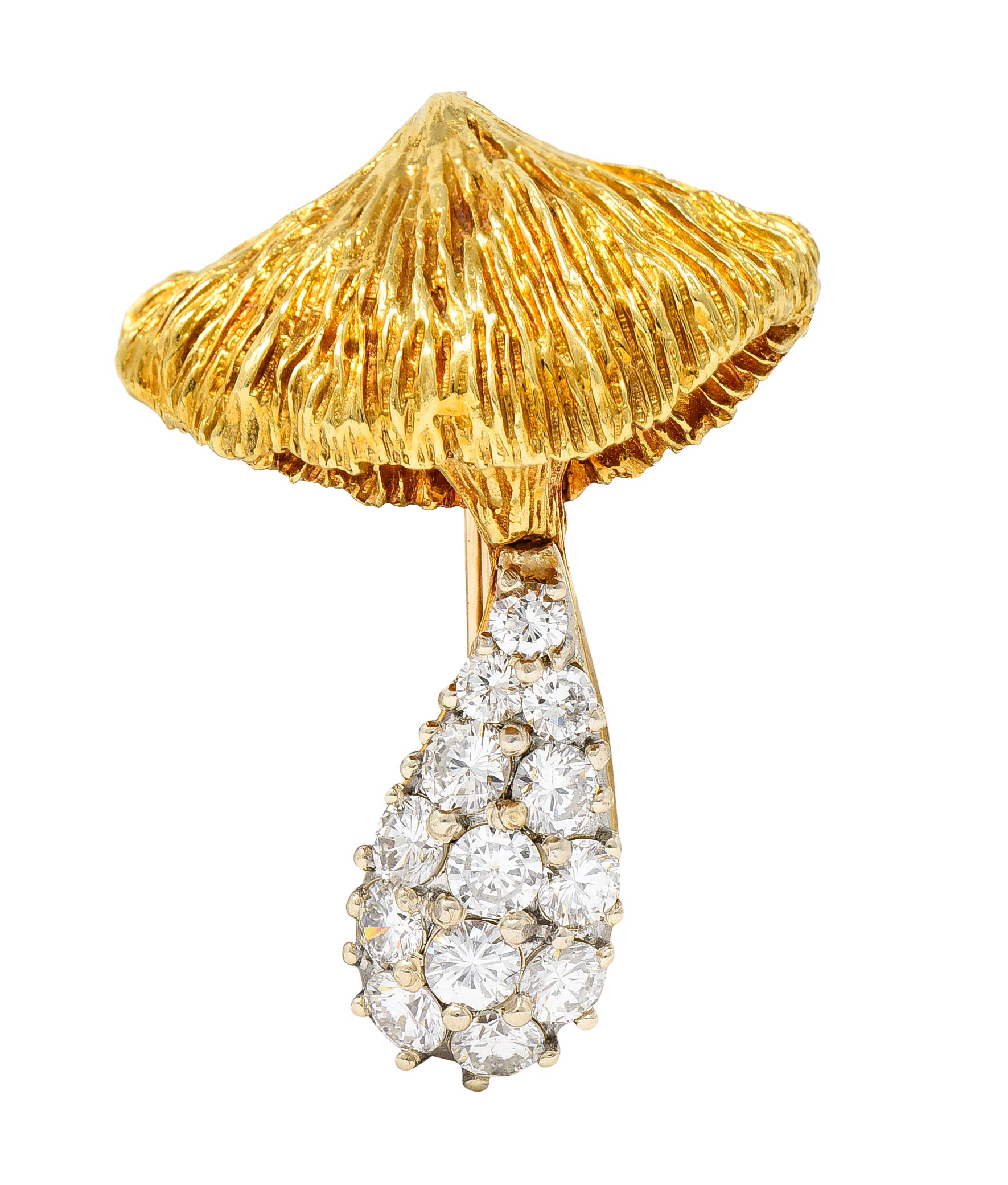 1970's Rosenthal 1.25 CTW Pave Diamond 18 Karat Two-Tone Gold Mushroom BroochBrooch - Wilson's Estate Jewelry