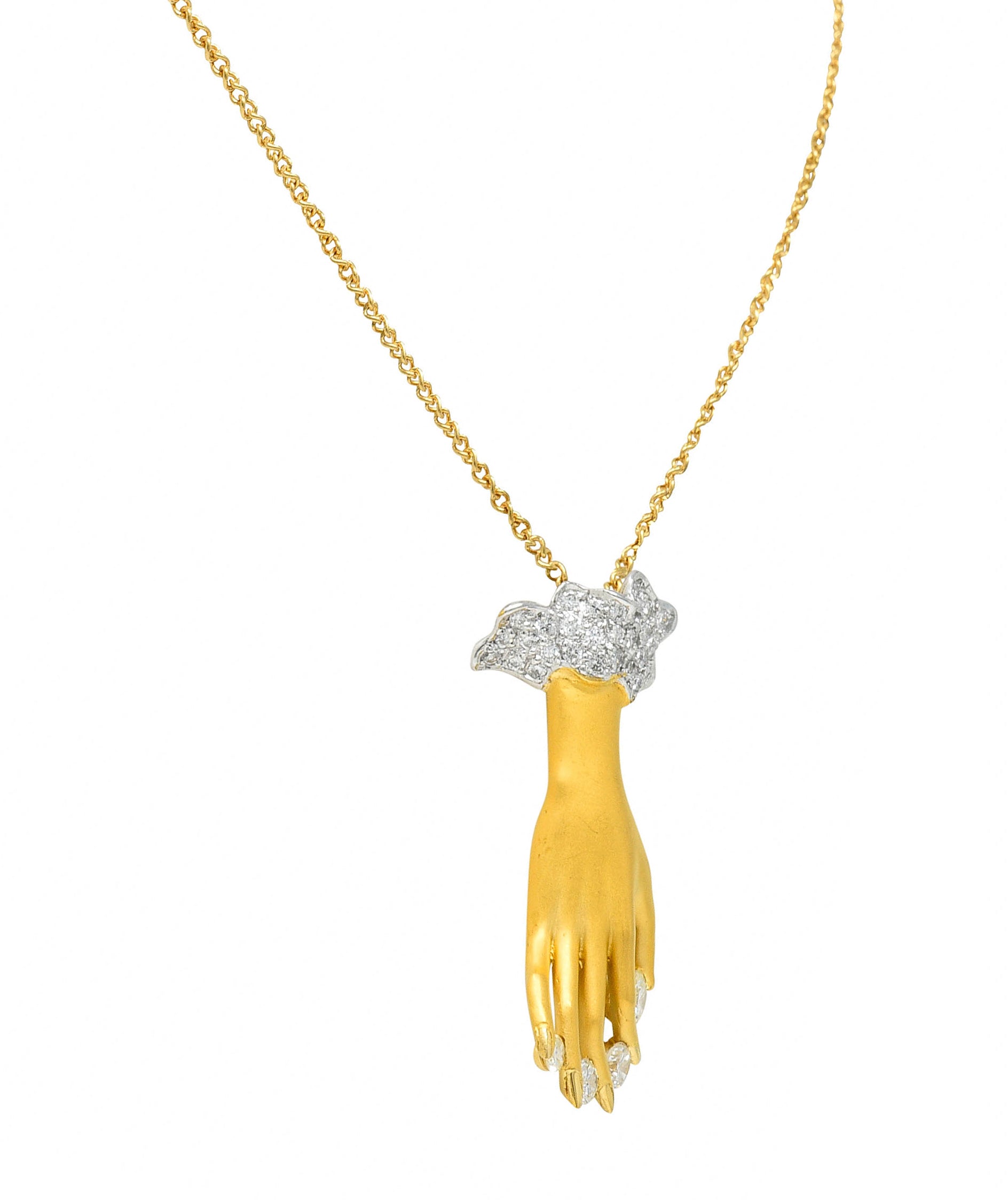 Carrera Y Carrera 1.05 CTW Diamond 18 Karat Two-Tone Gold Las Manos Hand Pendant NecklaceNecklace - Wilson's Estate Jewelry