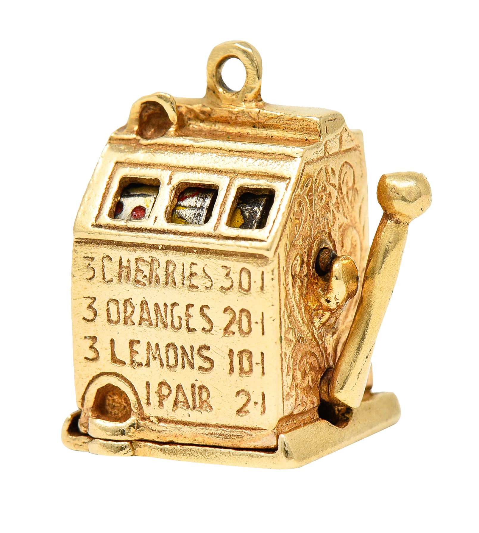 1940's Retro Enamel 14 Karat Yellow Gold Vintage Slot Machine Charm Wilson's Estate Jewelry