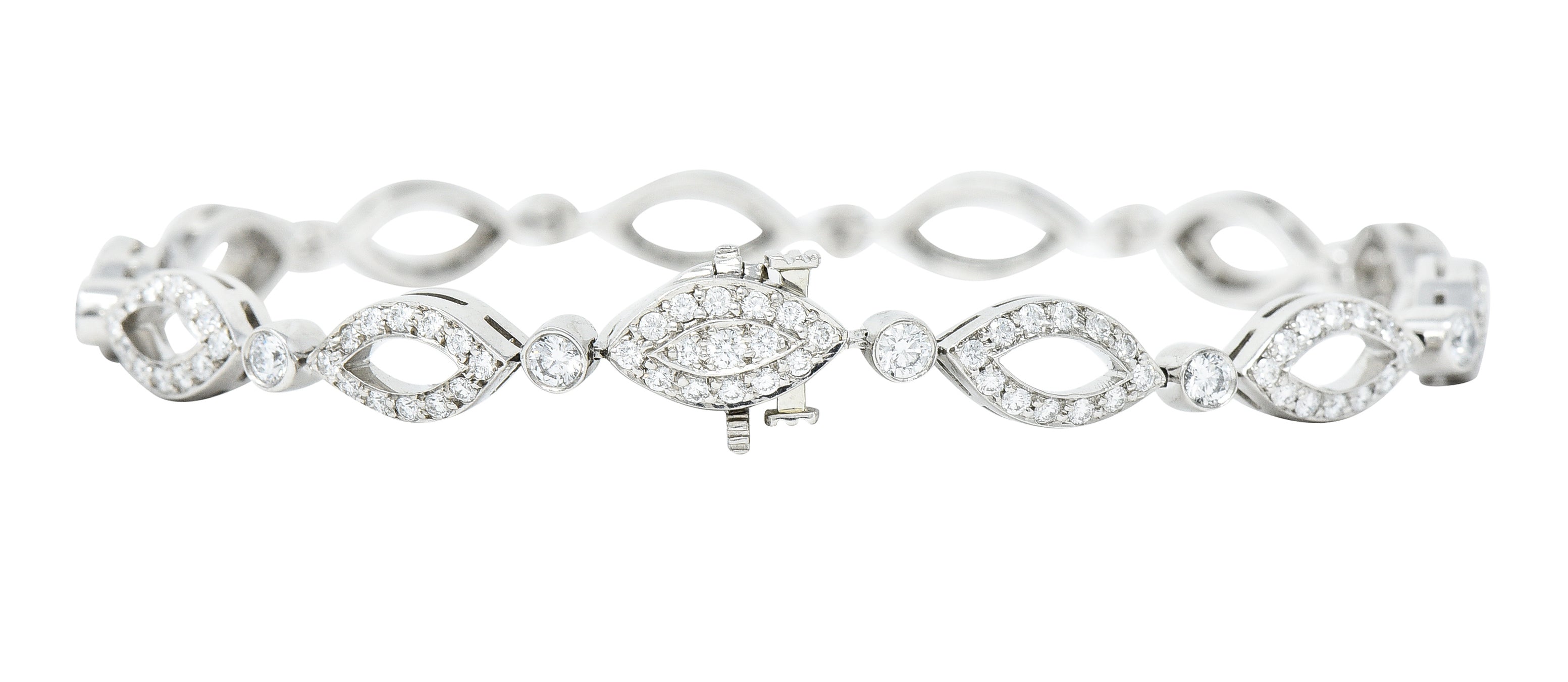 Tiffany & Co. 2.12 CTW Diamond Platinum Navette Jazz Contemporary Line Bracelet Wilson's Estate Jewelry