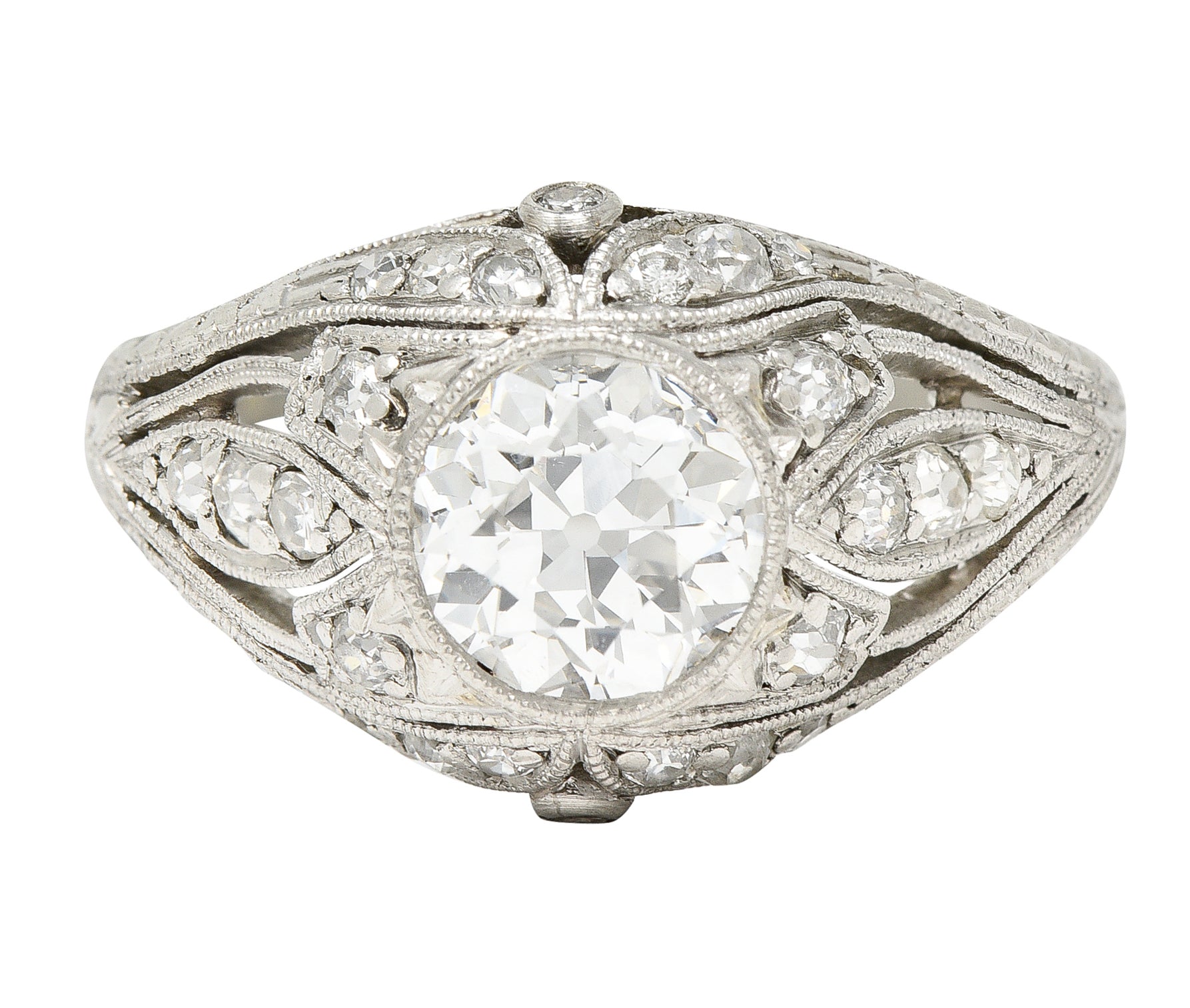 Art Deco 1.56 CTW Old European Cut Diamond Platinum Engagement Ring GIA Wilson's Estate Jewelry