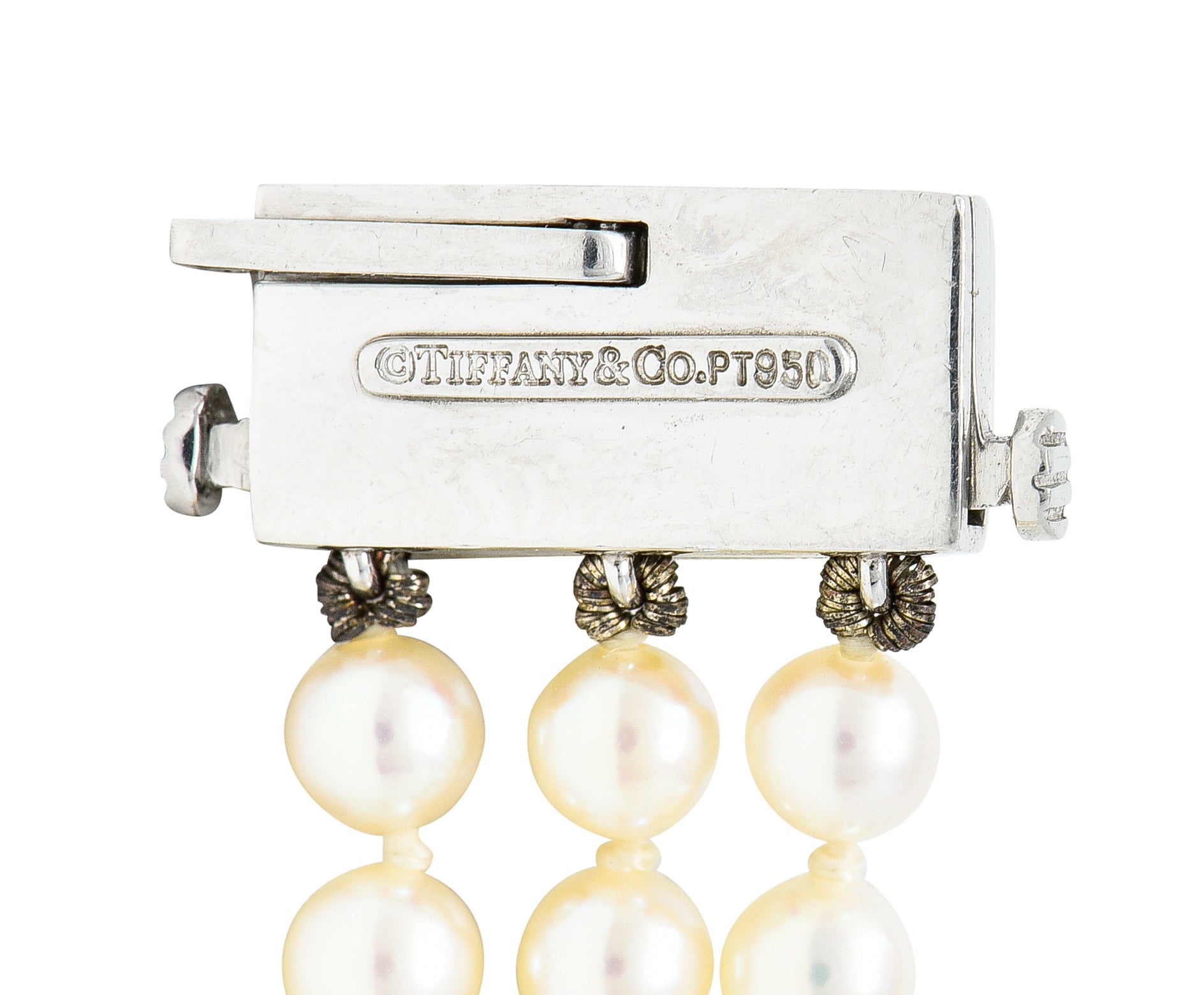 Tiffany & Co. Diamond Pearl Platinum Voile Three Strand Station Bracelet Wilson's Estate Jewelry