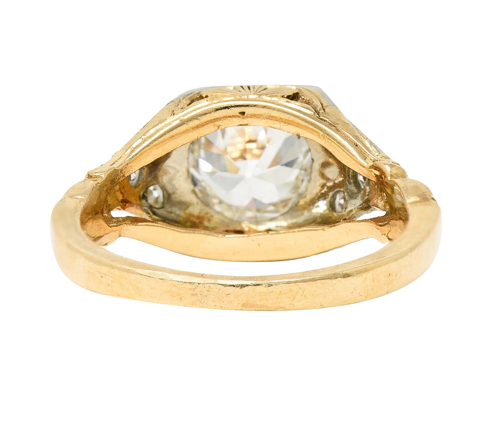 1920's Art Deco 1.11 CTW Diamond Two-Tone Gold Foliate Engagement Ring GIA Wilson's Estate Jewelry