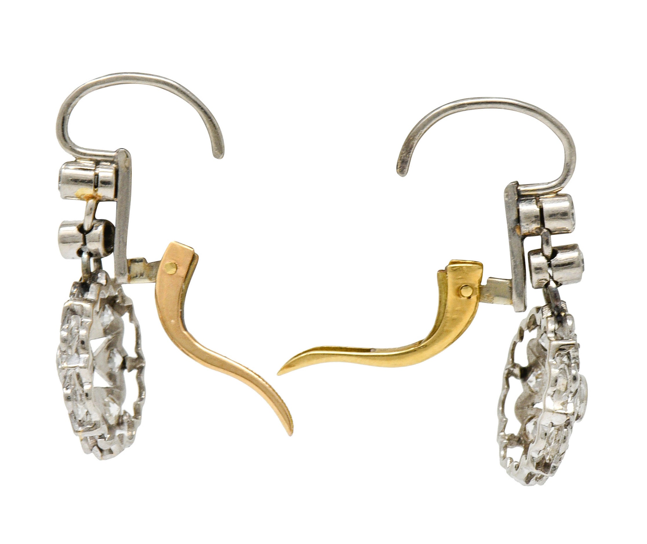 Art Deco 0.85 CTW Diamond 18 Karat Two-Tone Gold Drop EarringsEarrings - Wilson's Estate Jewelry