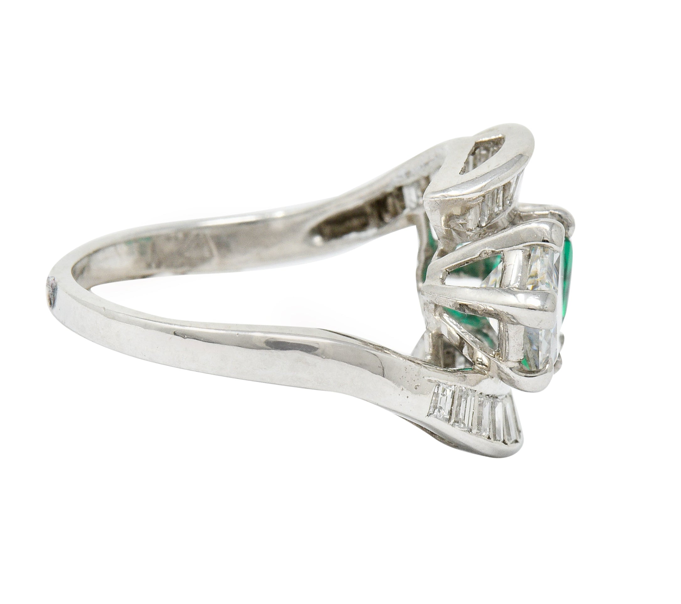 1950's Mid-Century 3.46 CTW Diamond Emerald Platinum Cocktail RingRing - Wilson's Estate Jewelry