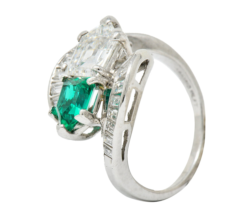 1950's Mid-Century 3.46 CTW Diamond Emerald Platinum Cocktail RingRing - Wilson's Estate Jewelry