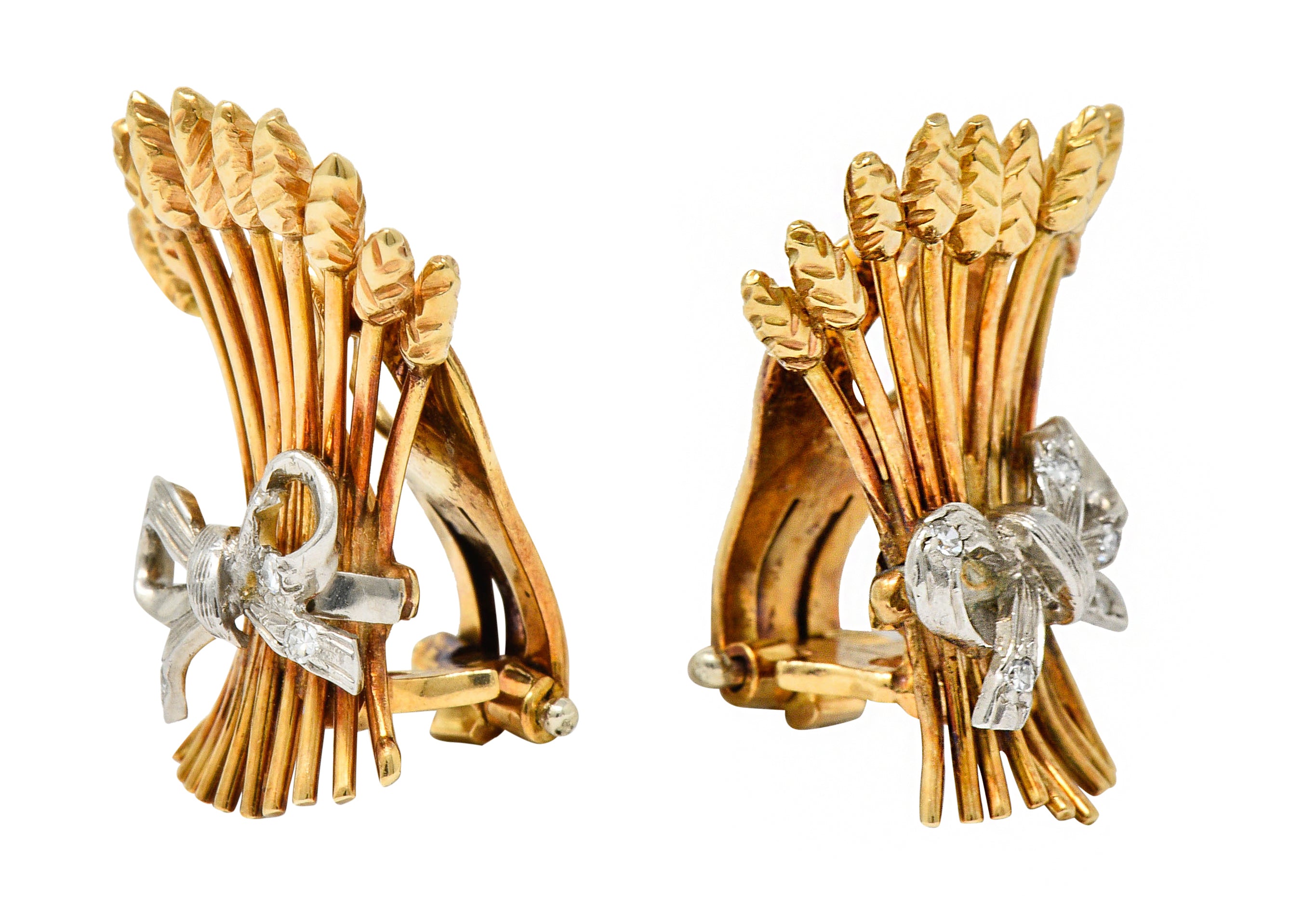 Verdura Retro Diamond 14 Karat Gold Wheat Earrings & BroochBrooch - Wilson's Estate Jewelry