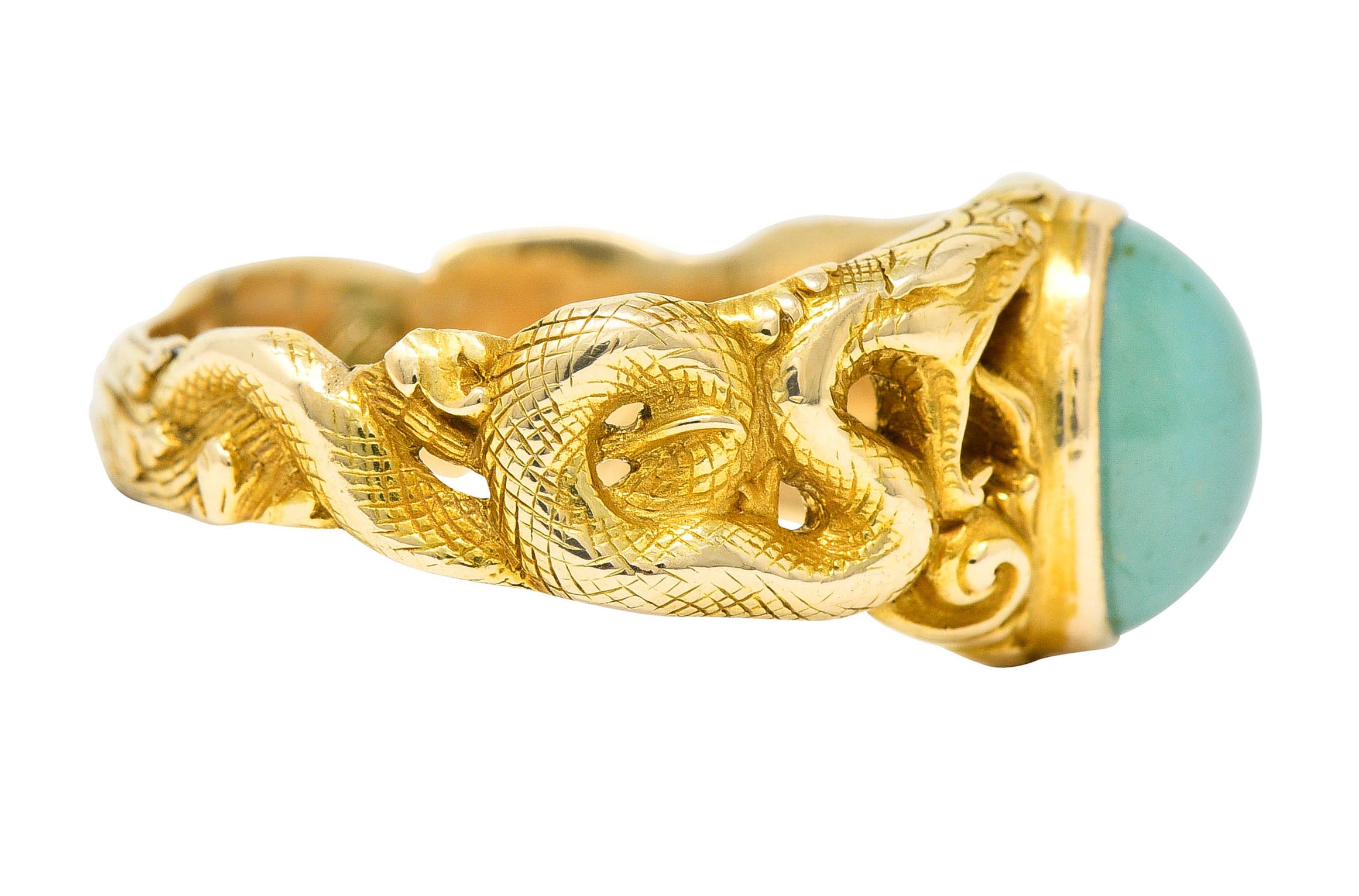 1900 Victorian Turquoise Diamond 18 Karat Gold Snake RingRing - Wilson's Estate Jewelry