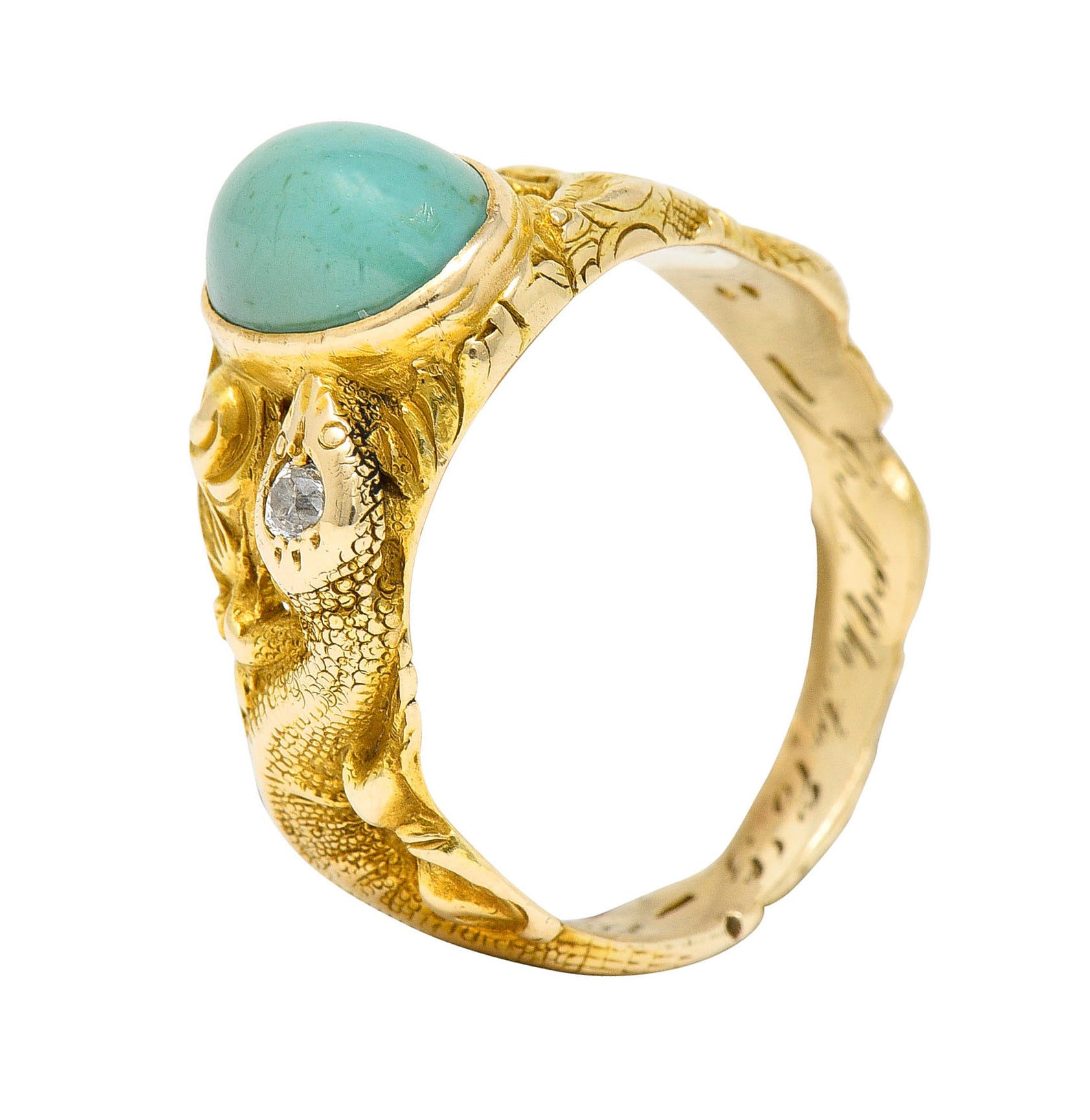 1900 Victorian Turquoise Diamond 18 Karat Gold Snake RingRing - Wilson's Estate Jewelry