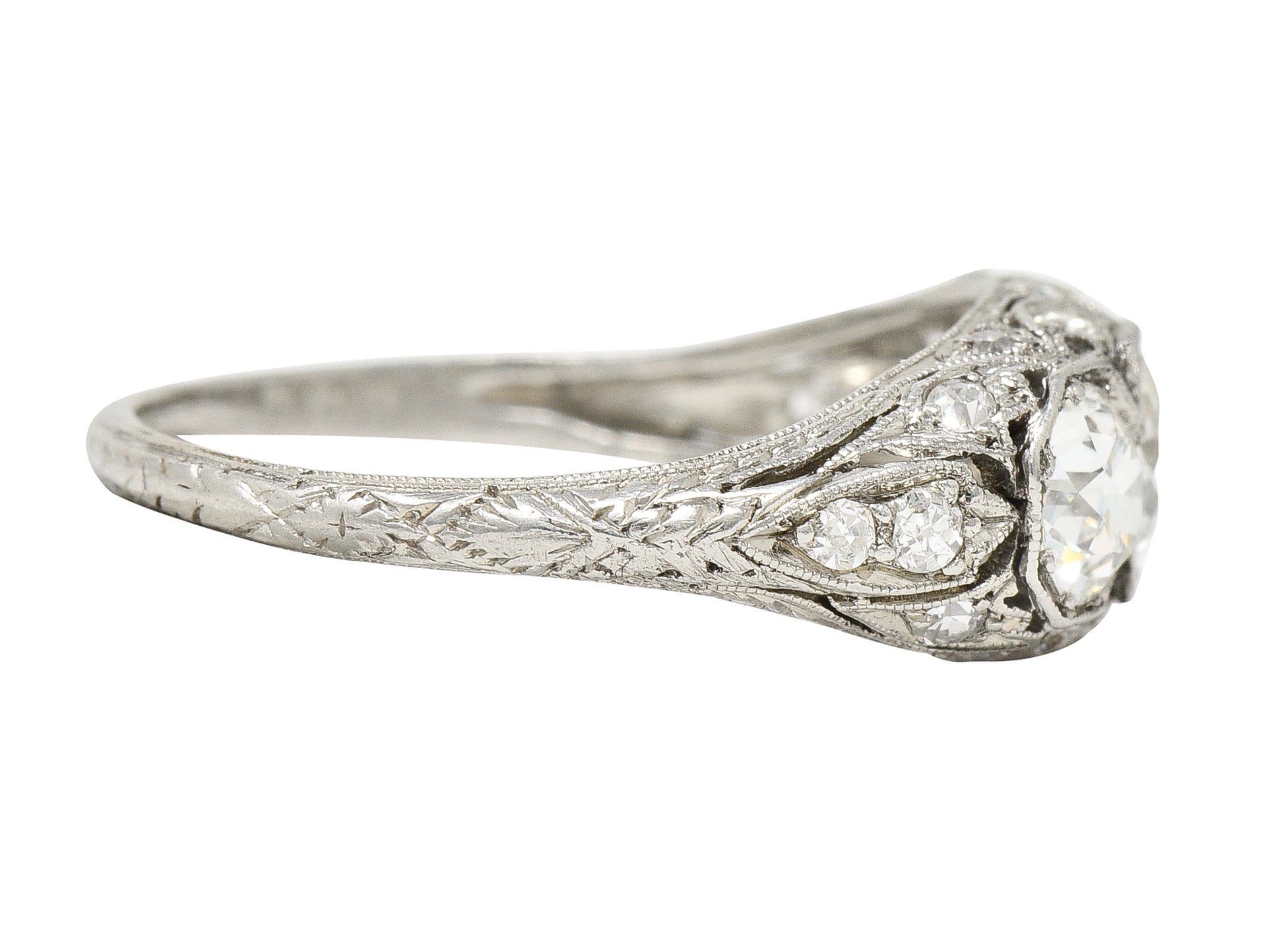 Art Deco 2.34 CTW Diamond Platinum Three Stone Tulip Vintage Ring