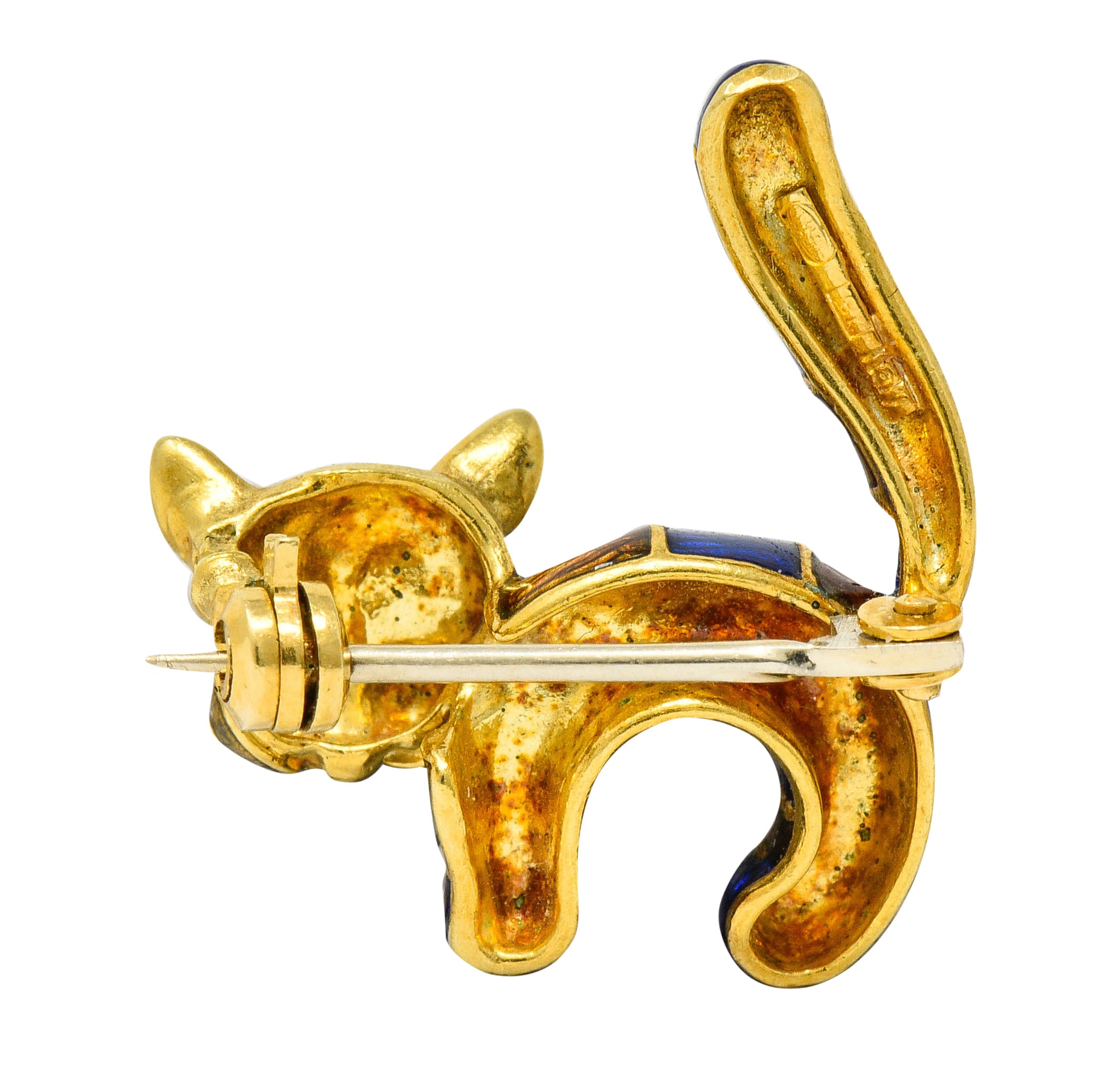 UnoAErre Enamel 18 Karat Gold Striped Cat BroochBrooch - Wilson's Estate Jewelry