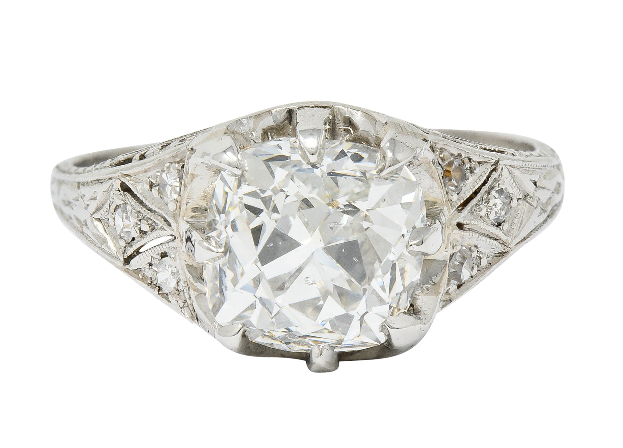 Art Deco 3.16 CTW Diamond Platinum Engagement Ring GIARing - Wilson's Estate Jewelry