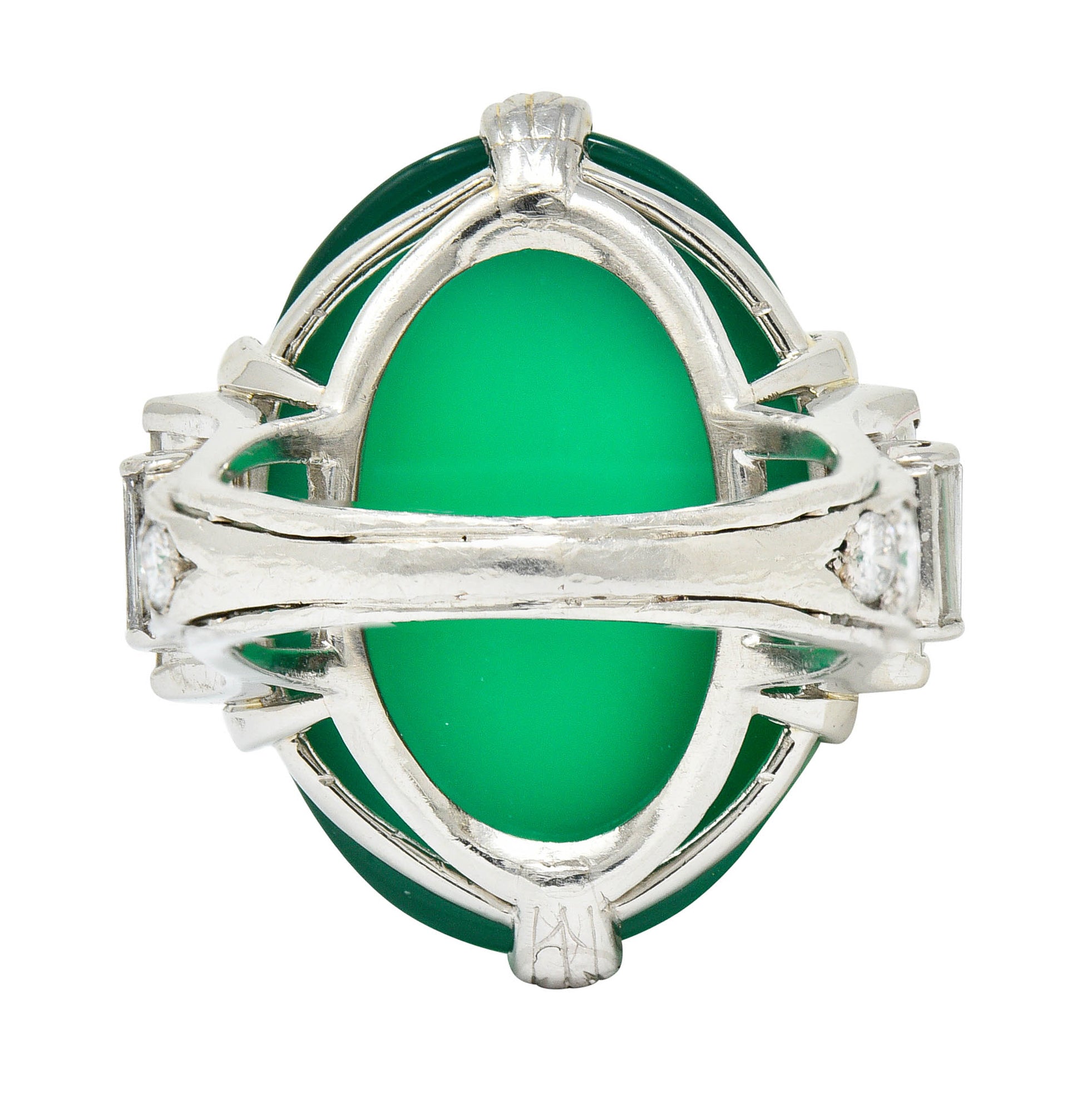 Large Art Deco Chrysoprase Diamond Platinum Cabochon Statement RingRing - Wilson's Estate Jewelry