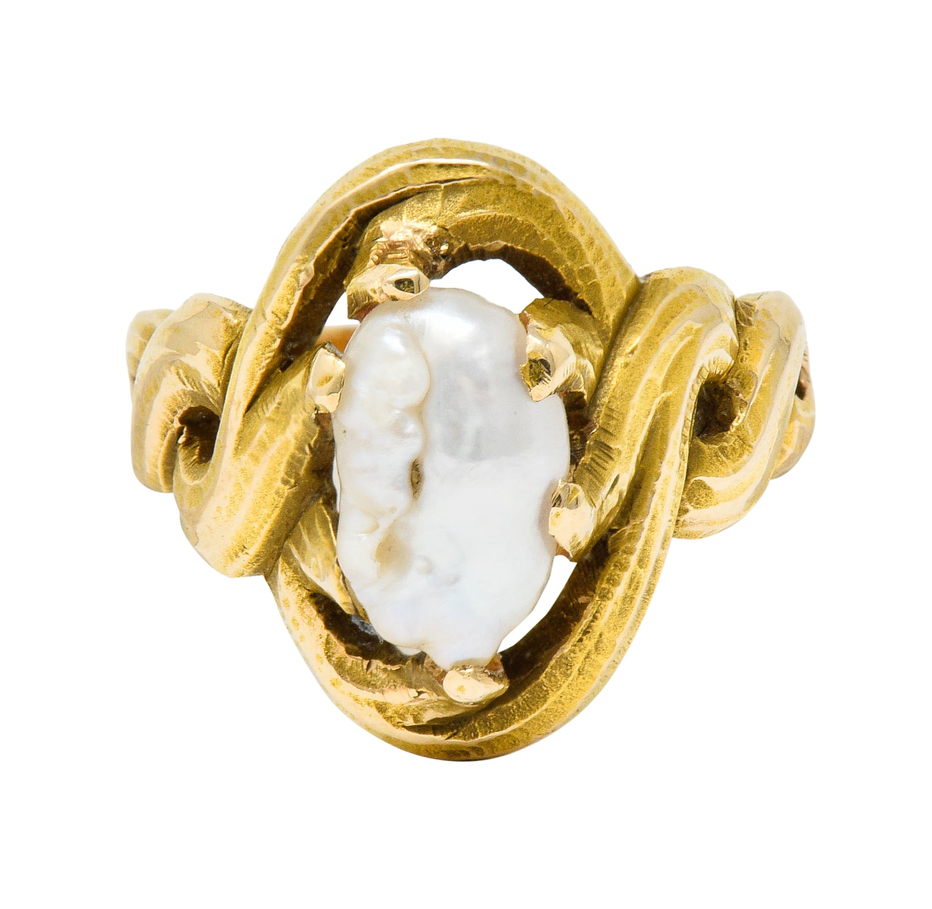 Art Nouveau Baroque Pearl 14 Karat Gold Whiplash RingRing - Wilson's Estate Jewelry