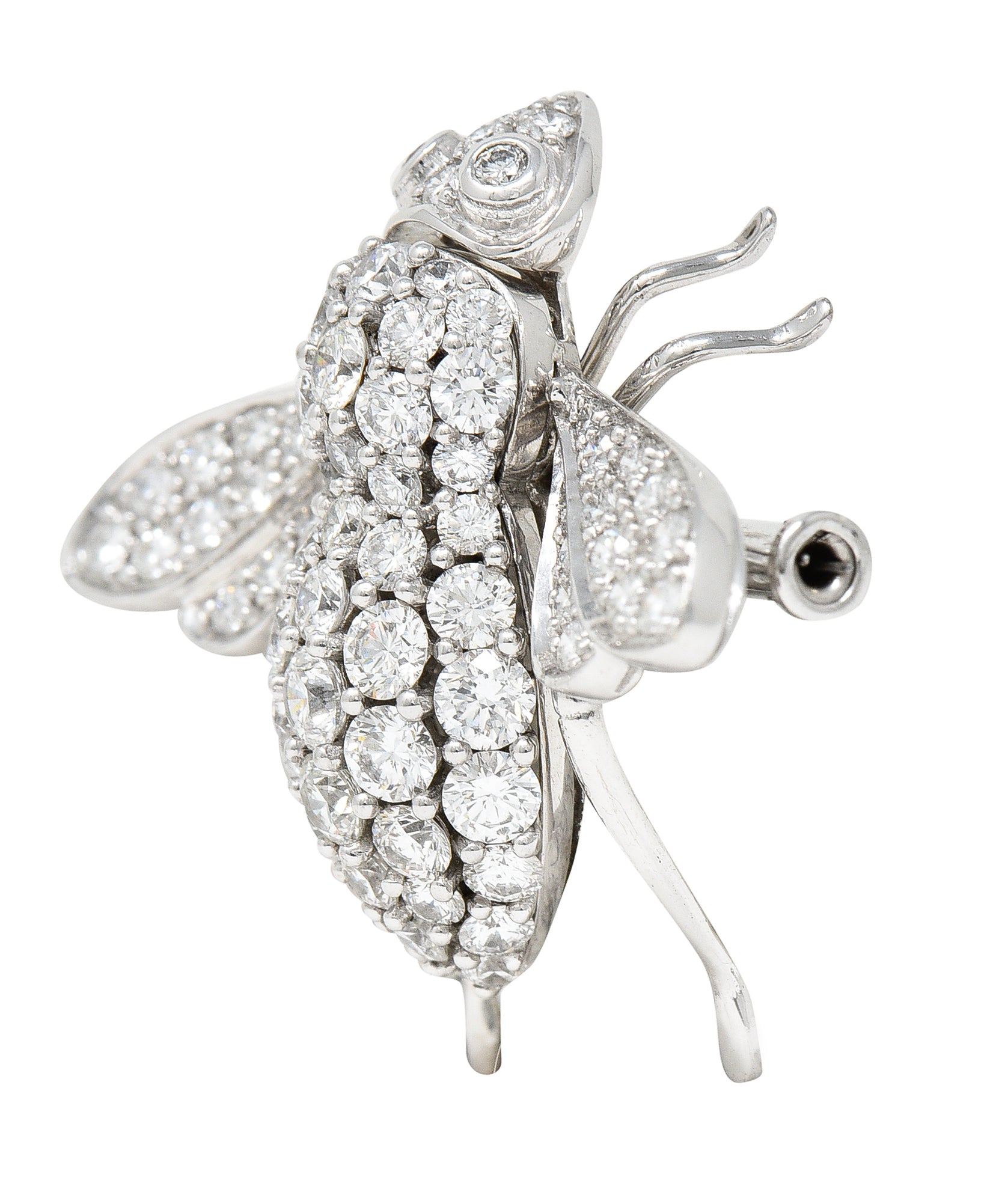 Sabbadini 2.97 CTW Pave Diamond 18 Karat White Gold Vintage Bee Brooch Wilson's Estate Jewelry