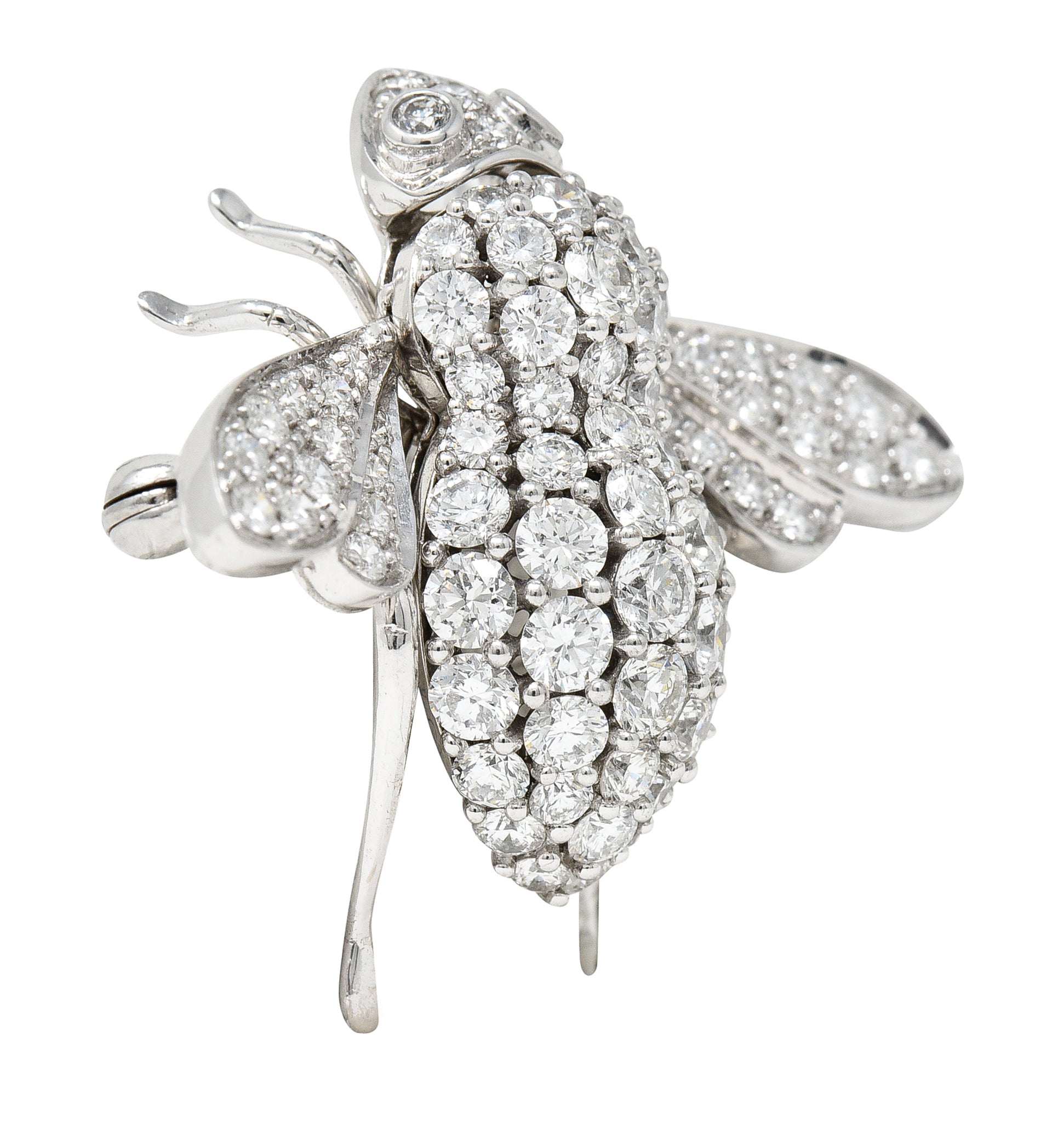 Sabbadini 2.97 CTW Pave Diamond 18 Karat White Gold Vintage Bee Brooch Wilson's Estate Jewelry