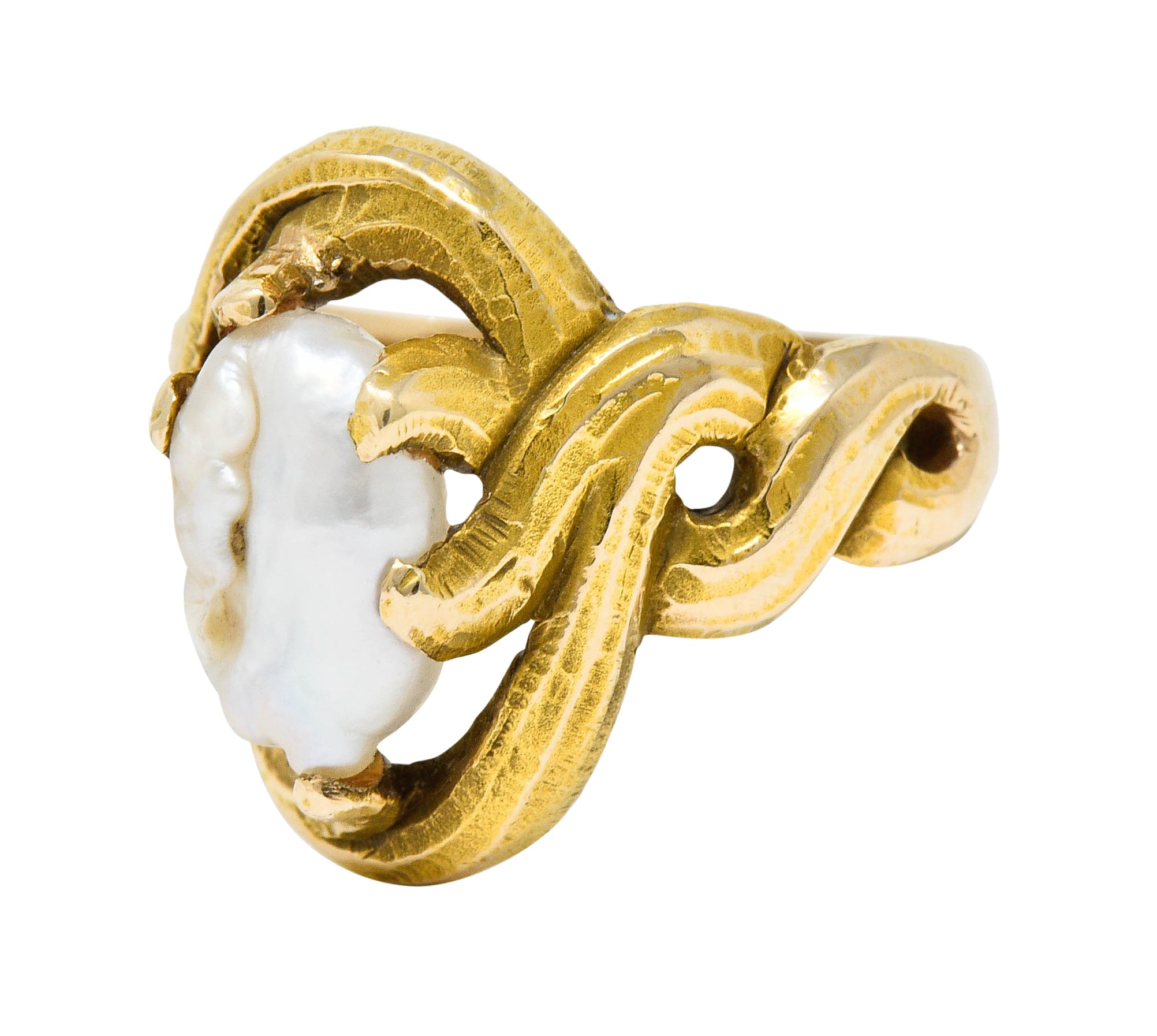 Art Nouveau Baroque Pearl 14 Karat Gold Whiplash RingRing - Wilson's Estate Jewelry