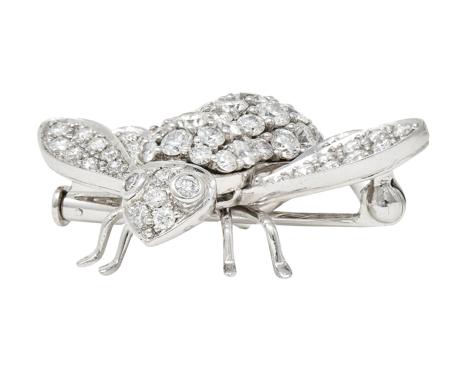 Sabbadini 2.97 CTW Pave Diamond 18 Karat White Gold Vintage Bee Brooch Wilson's Estate Jewelry