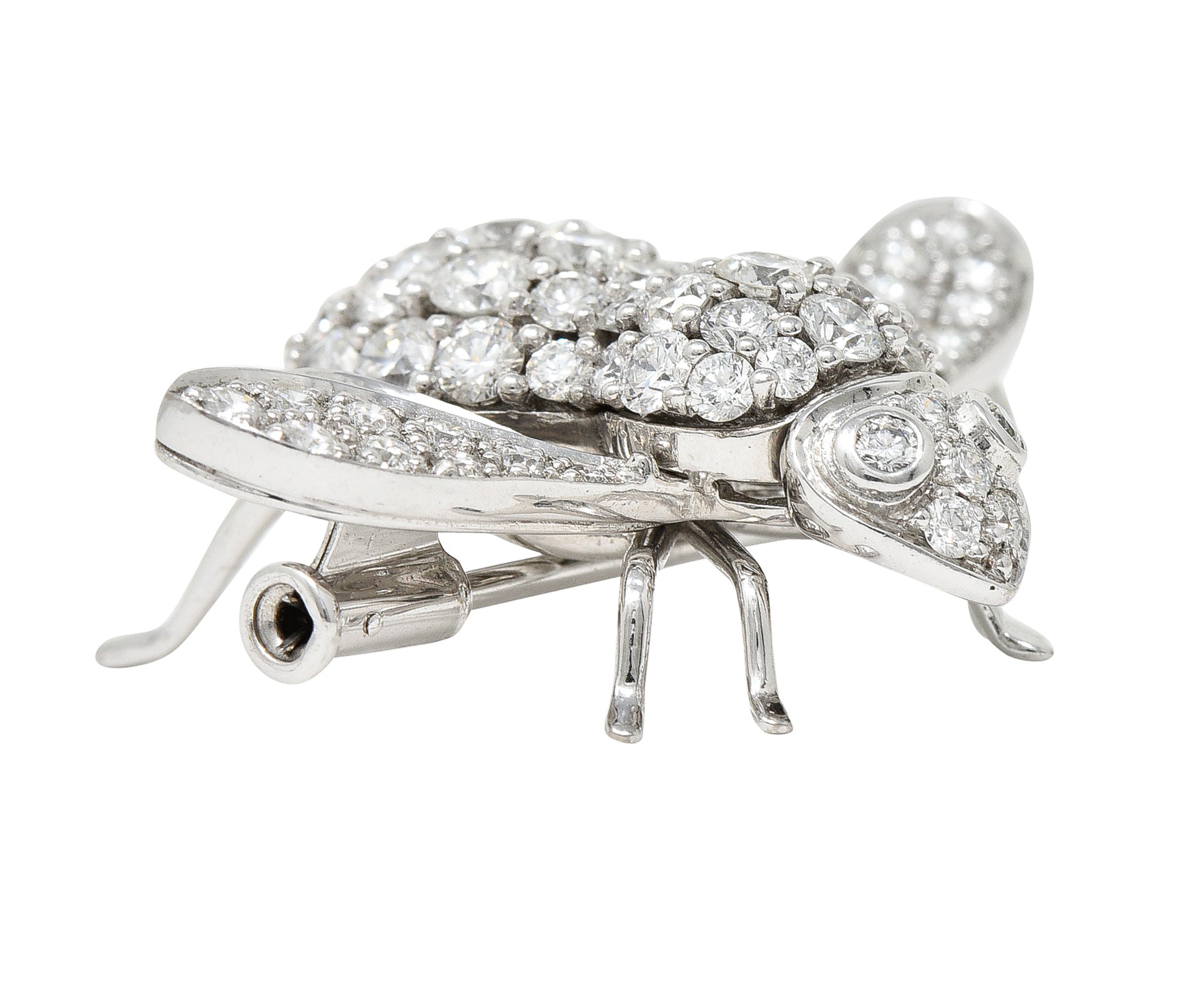 Sabbadini 2.97 CTW Pave Diamond 18 Karat White Gold Vintage Bee Brooch Wilson's Estate Jewelry