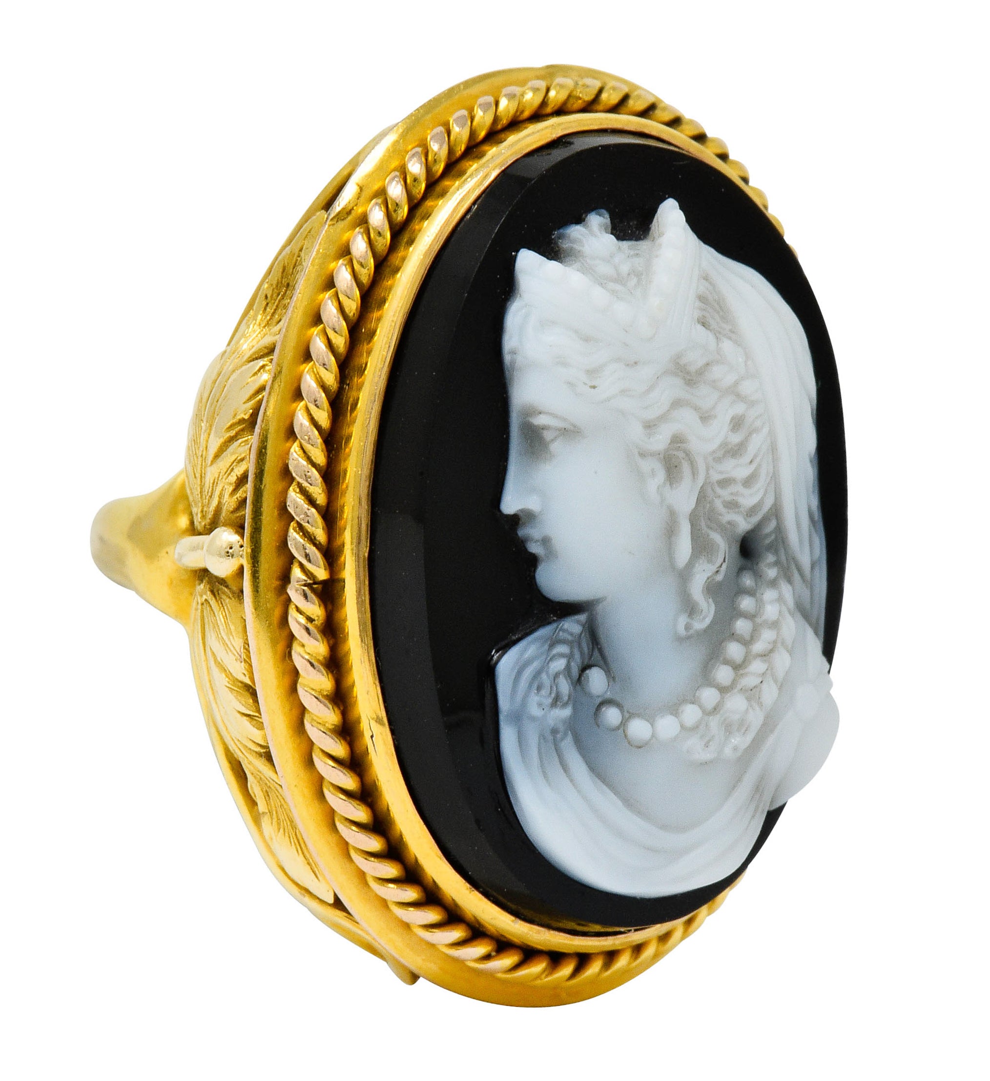 Vintage Hardstone 14 Karat Gold Ornate Cameo Ring Circa 1900 - Wilson's Estate Jewelry