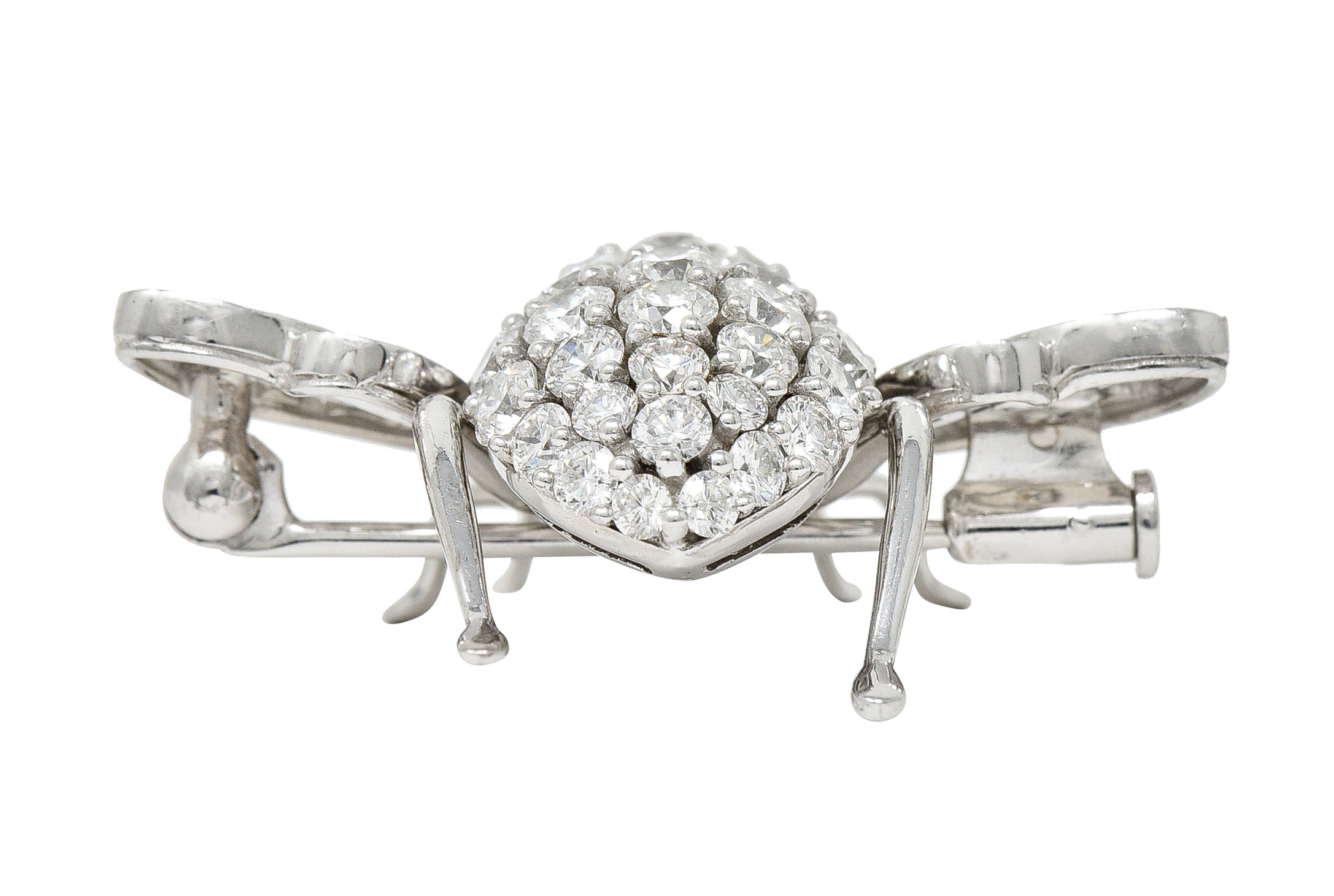 Sabbadini 2.97 CTW Pave Diamond 18 Karat White Gold Vintage Bee Brooch Wilson's Estate Jewelry