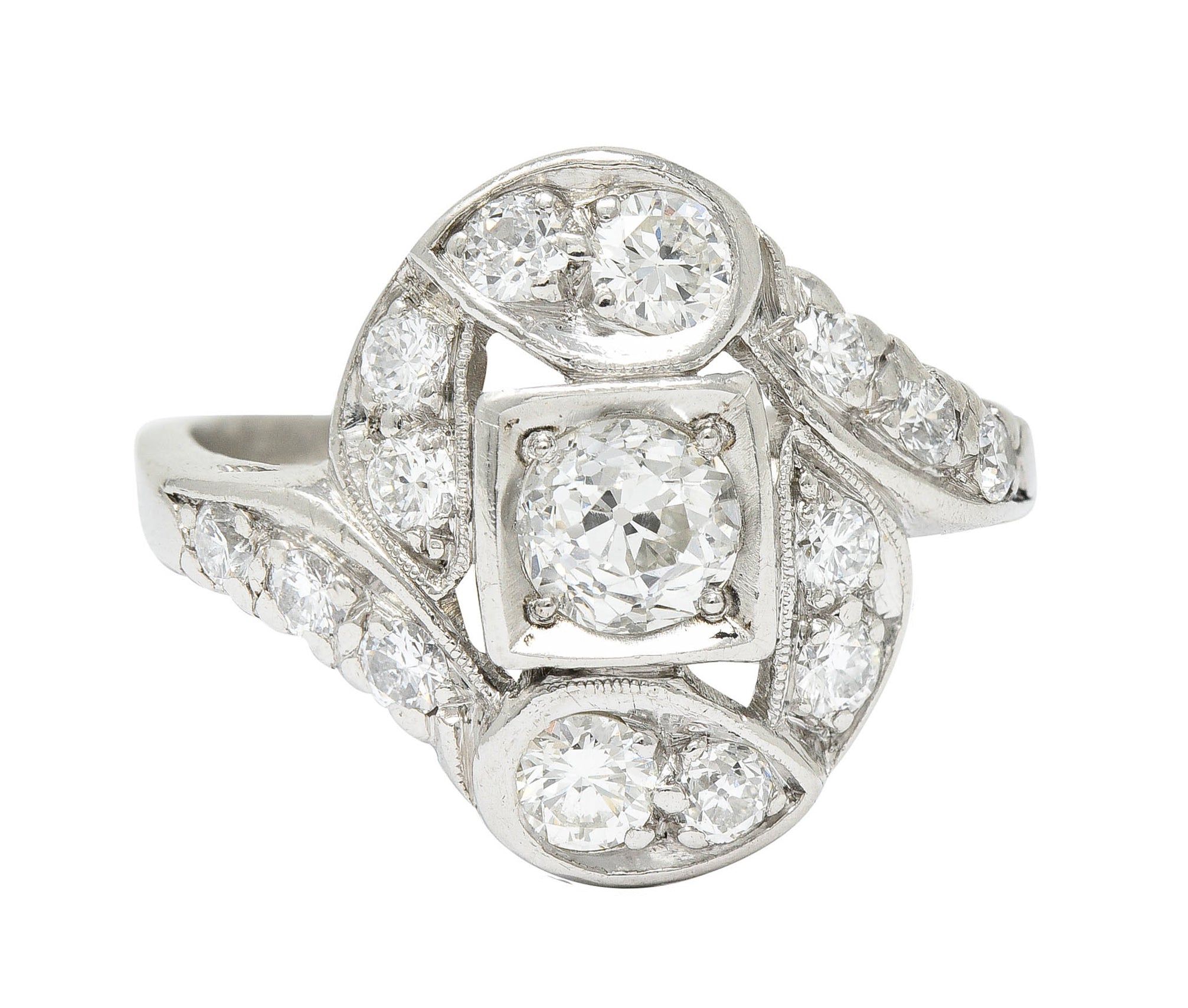 1920's Art Deco 1.25 CTW Diamond Platinum Bypass Dinner RingRing - Wilson's Estate Jewelry