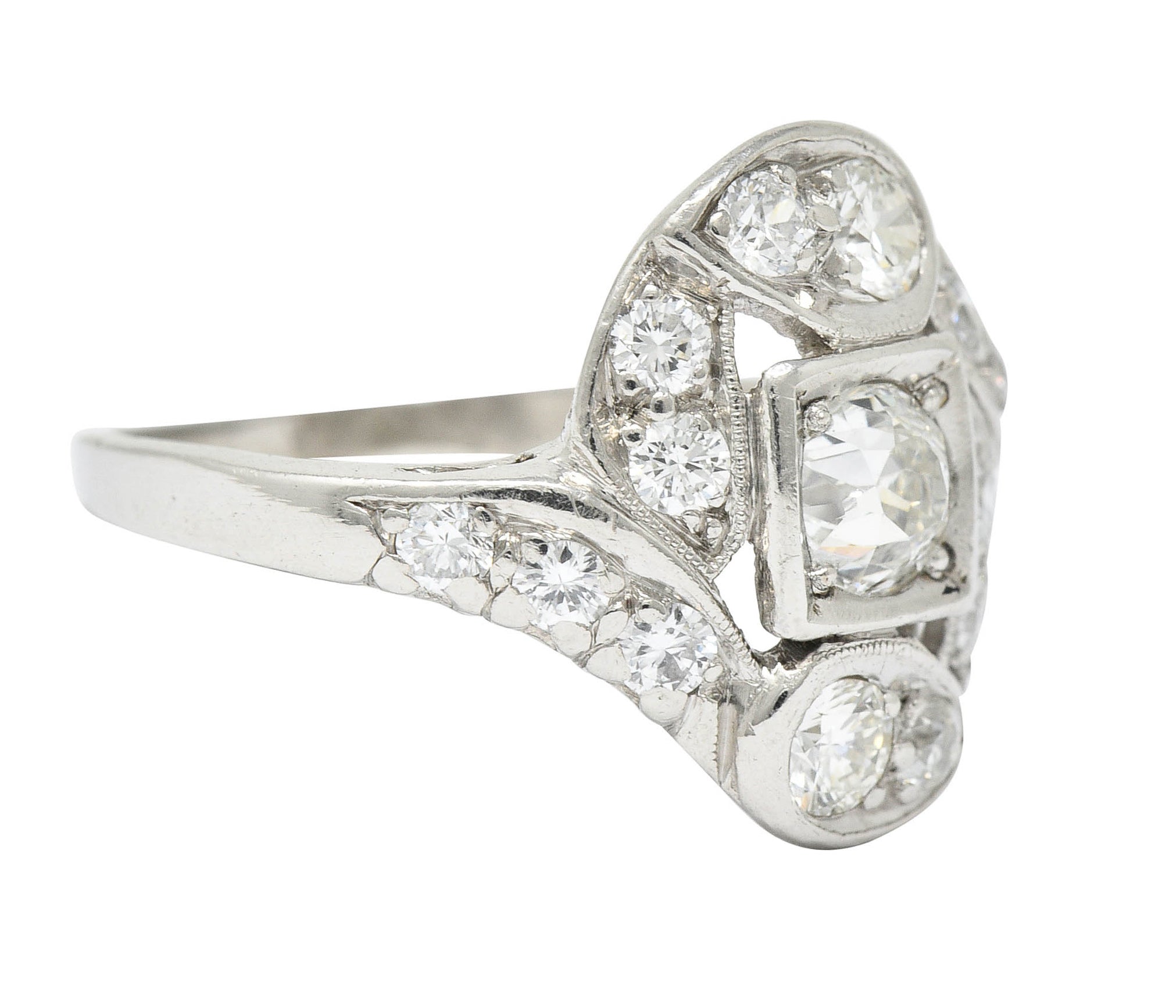 1920's Art Deco 1.25 CTW Diamond Platinum Bypass Dinner RingRing - Wilson's Estate Jewelry