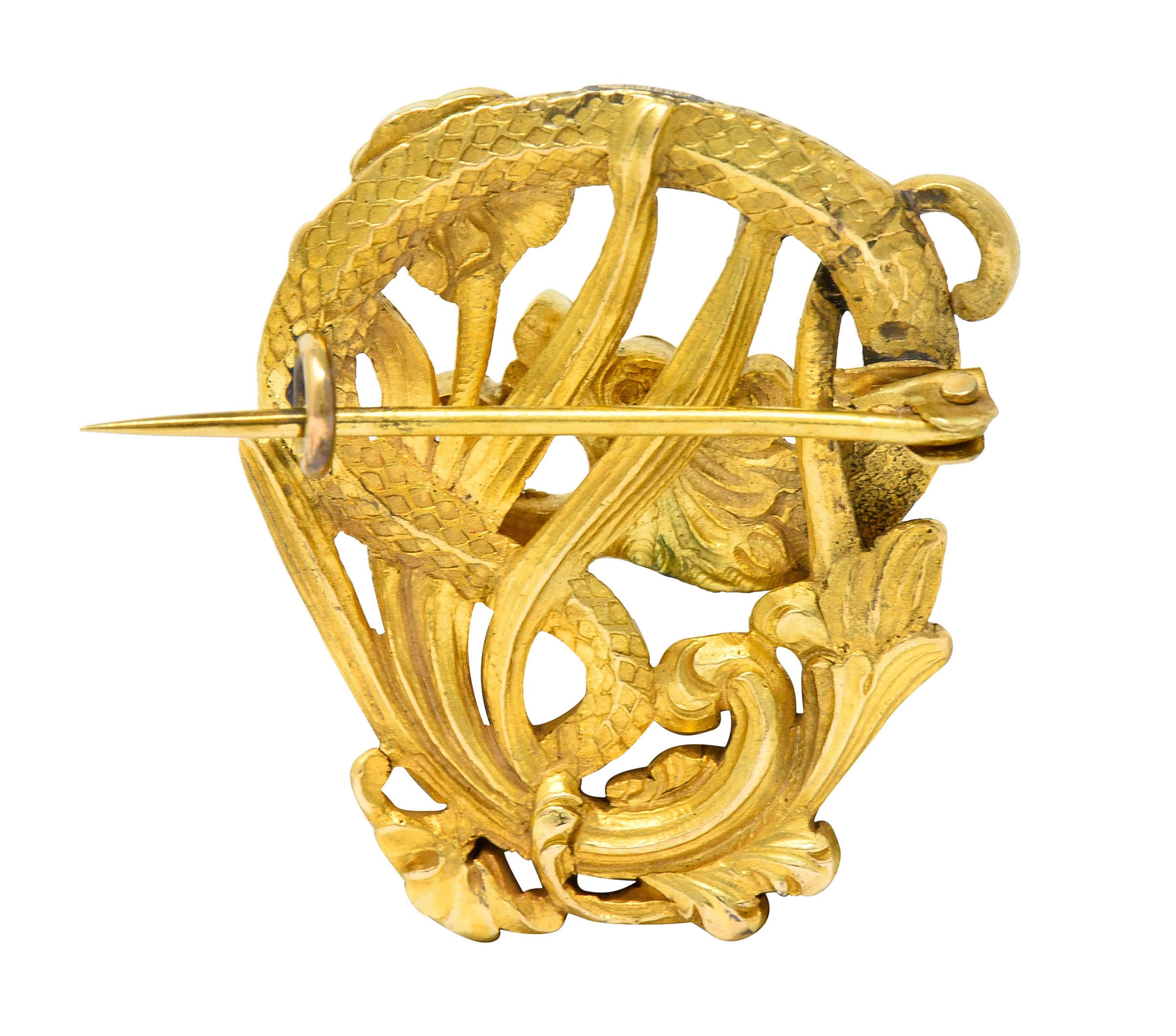 Art Nouveau Diamond 18 Karat Gold Serpent Dragon BroochBrooch - Wilson's Estate Jewelry