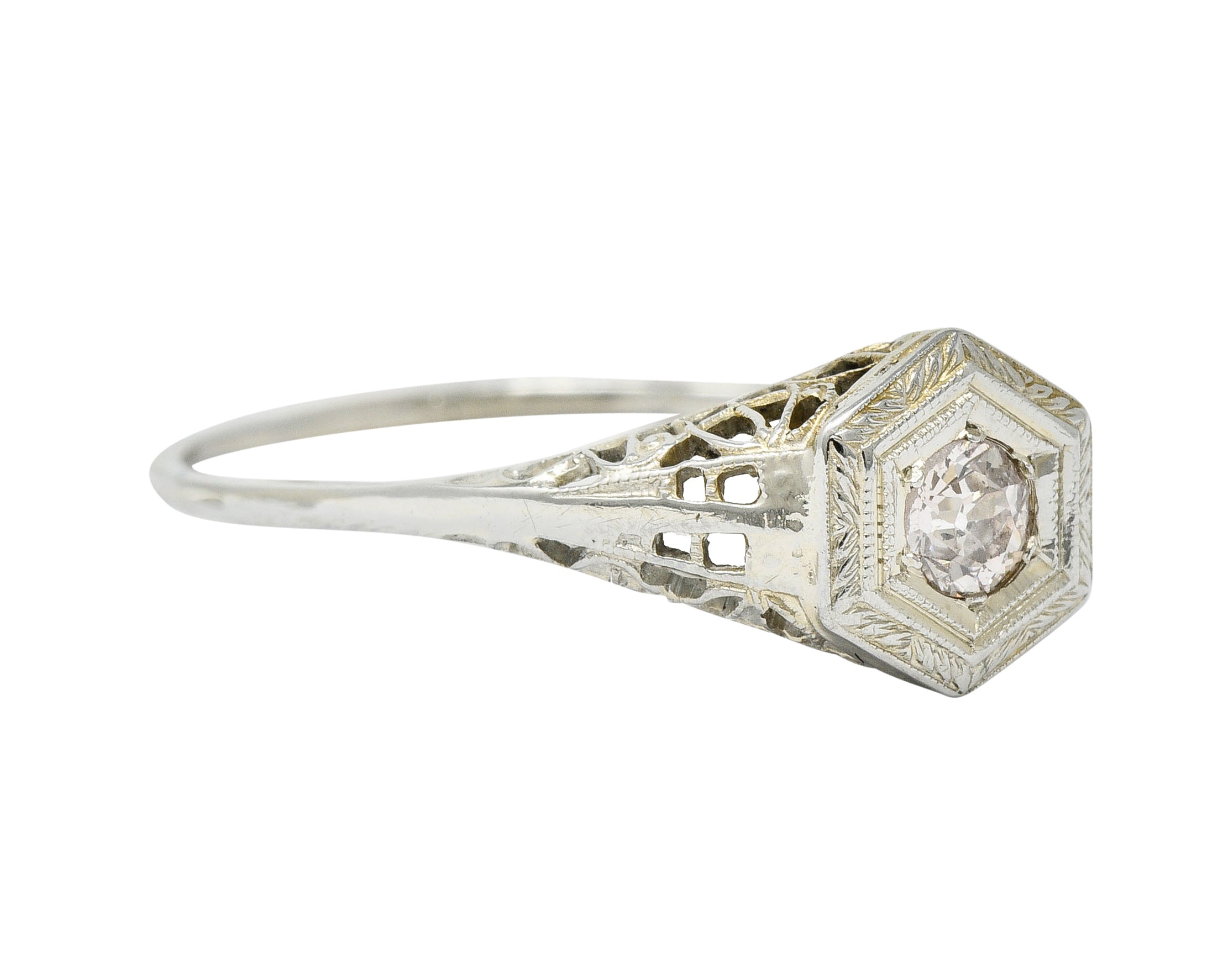 Art Deco Fancy Light Pink Diamond 14 Karat White Gold Engagement RingRing - Wilson's Estate Jewelry