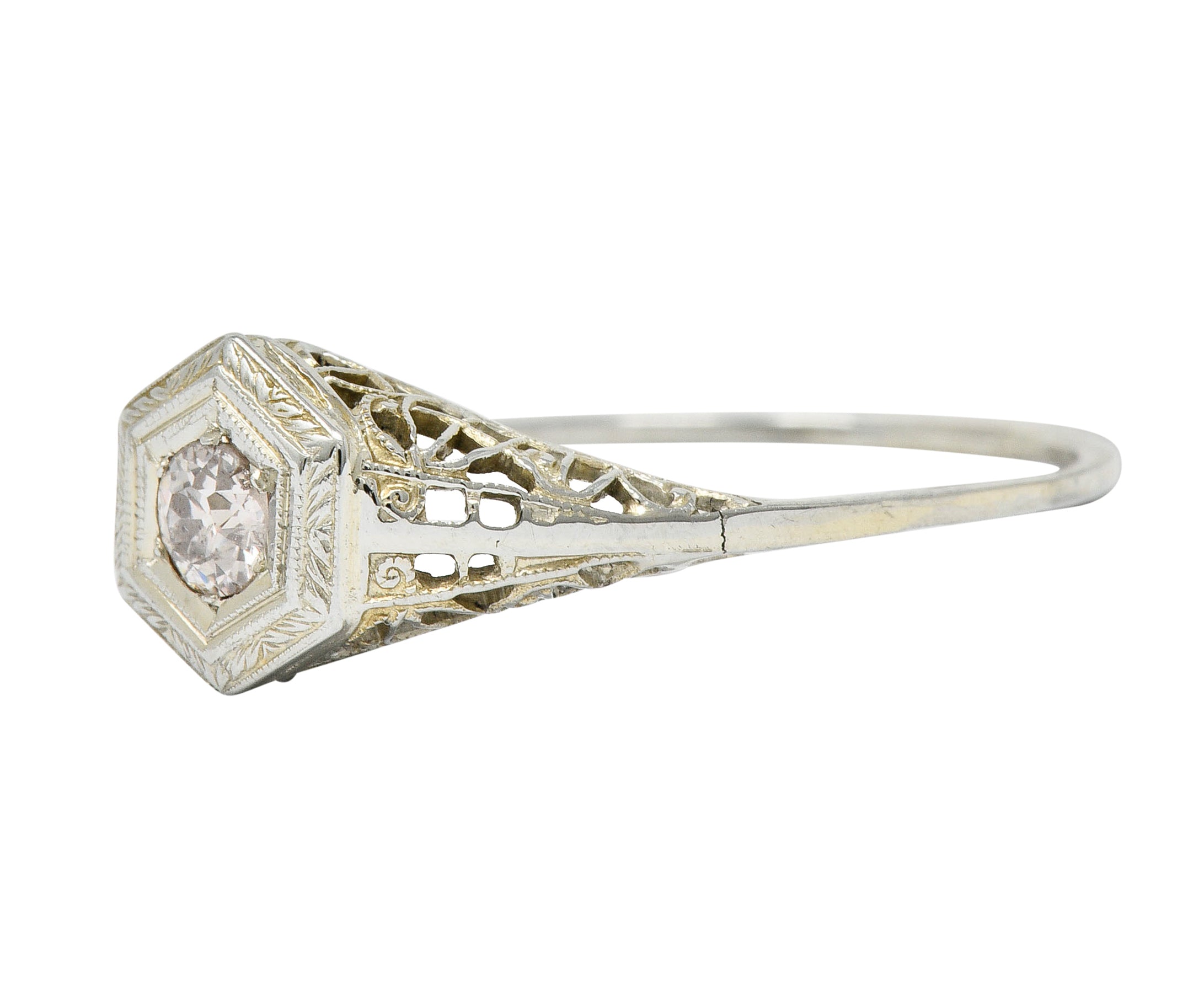 Art Deco Fancy Light Pink Diamond 14 Karat White Gold Engagement RingRing - Wilson's Estate Jewelry