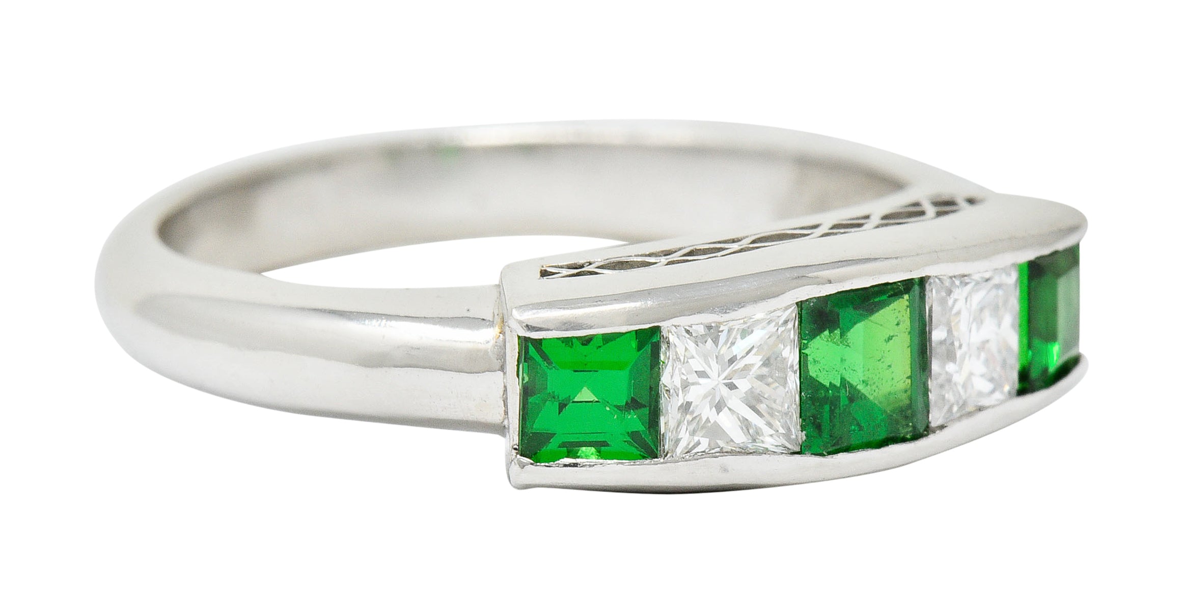 Contemporary 1.07 CTW Diamond Tsavorite Platinum Five Stone RingRing - Wilson's Estate Jewelry