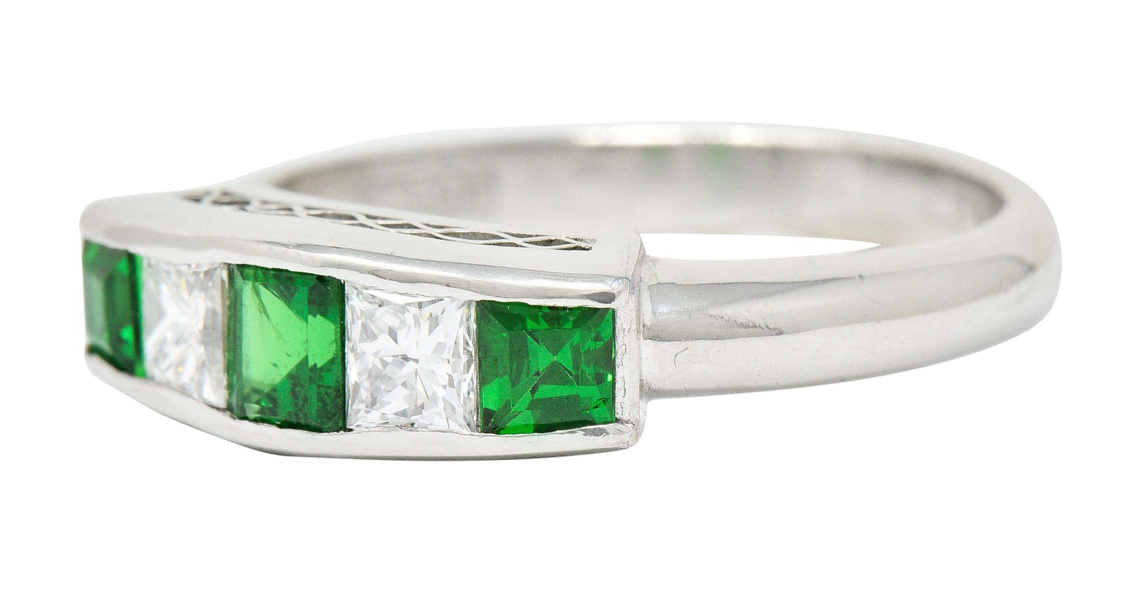 Contemporary 1.07 CTW Diamond Tsavorite Platinum Five Stone RingRing - Wilson's Estate Jewelry