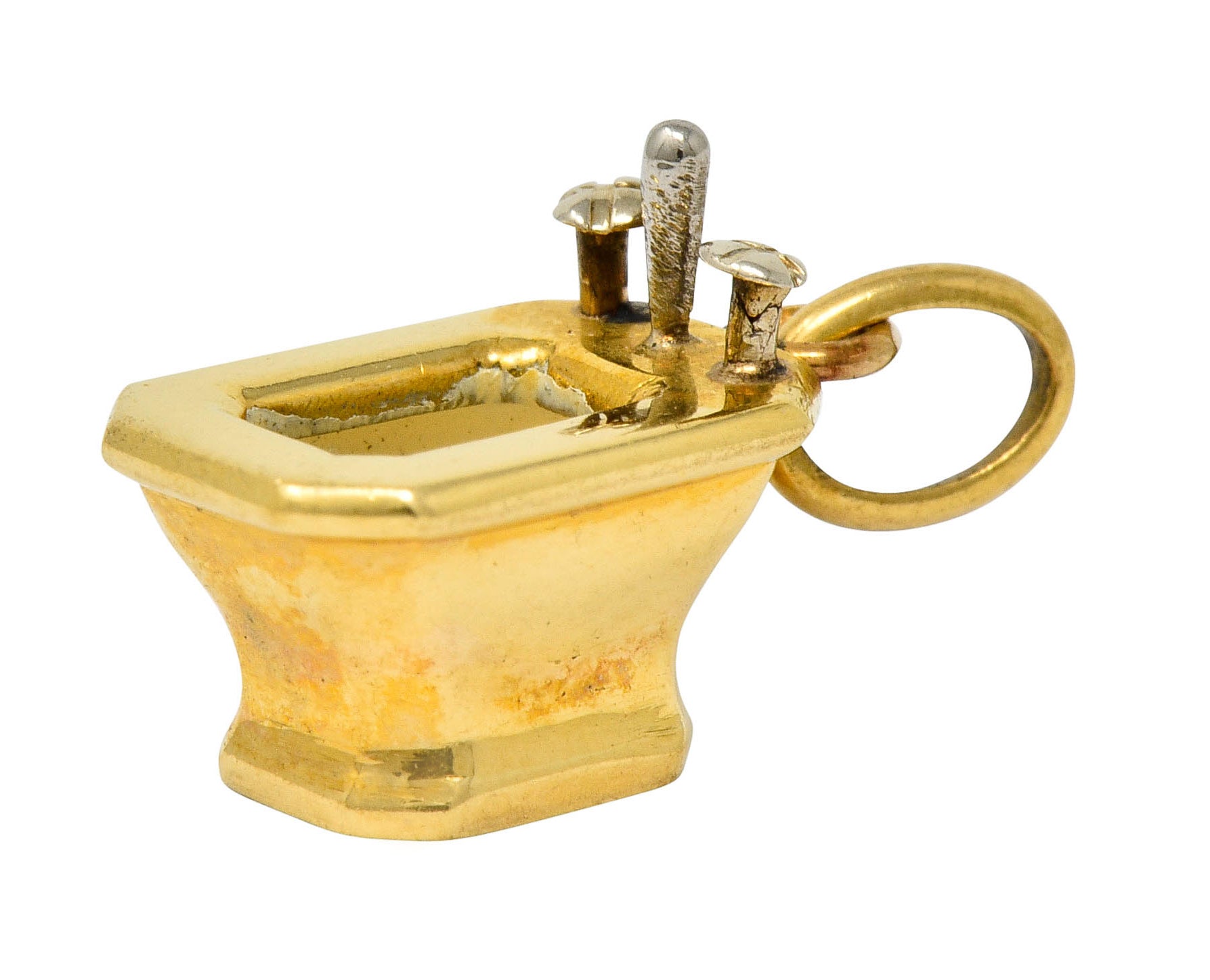 French Art Deco Enamel 18 Karat Gold Powder Room Sink Charm - Wilson's Estate Jewelry