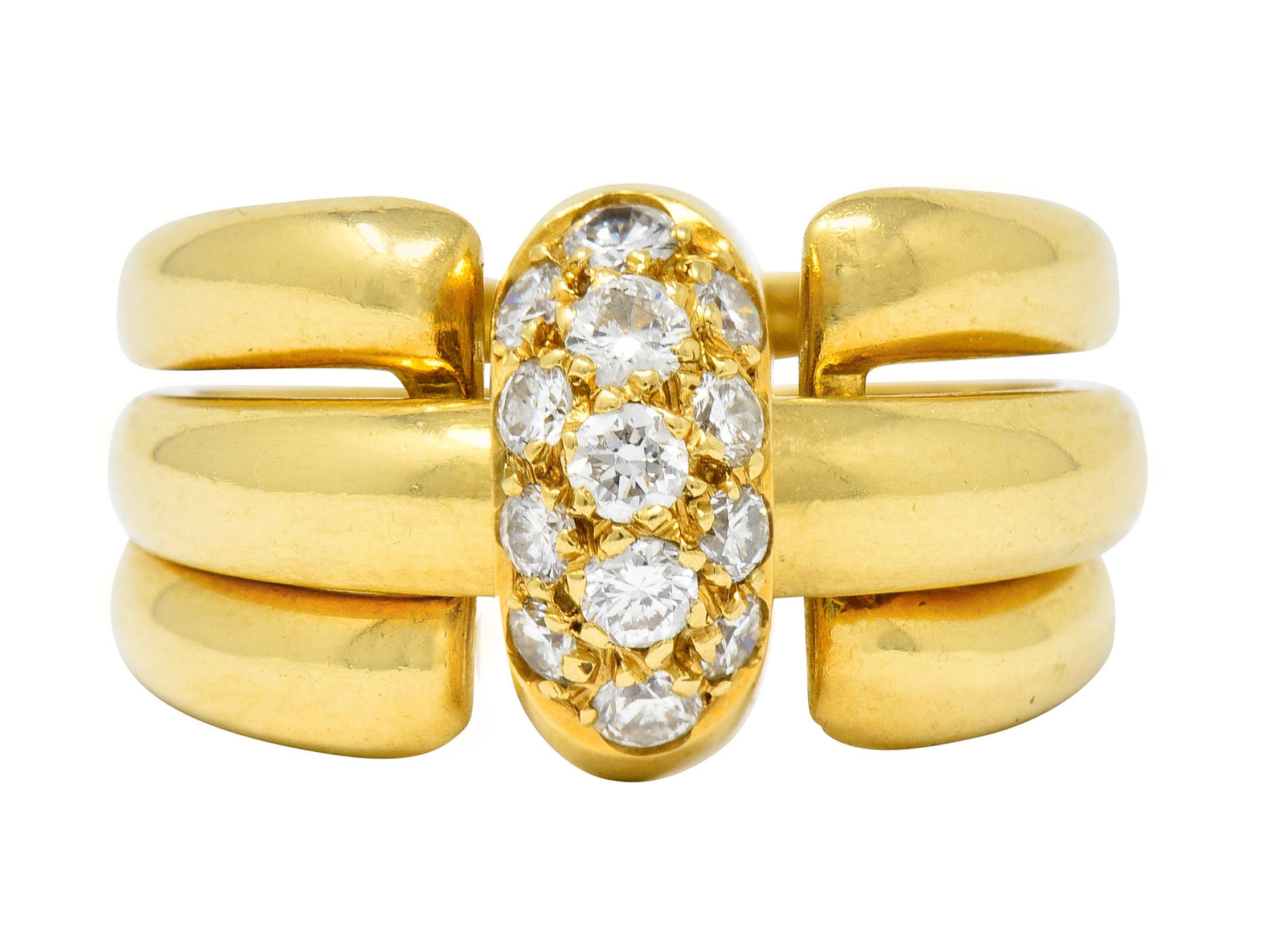 Van Cleef & Arpels Coral Diamond 18 Karat Gold French Convertible Stacking Ring - Wilson's Estate Jewelry